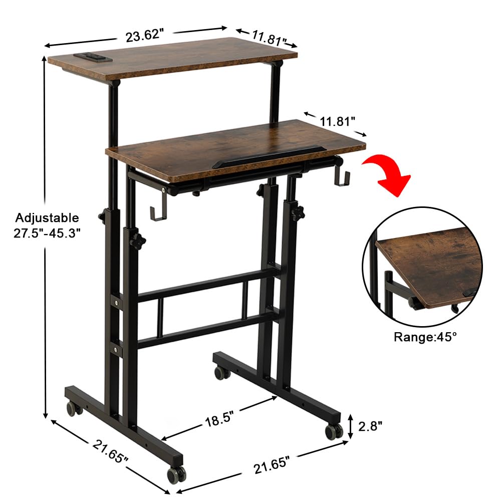 SIDUCAL Mobile Standing Desk, Portable Stand Up Desk, Small Adjustable Standing Desk Converter with Wheels Home Office Workstation, Rolling Desk Laptop Cart for Standing or Sitting, Black
