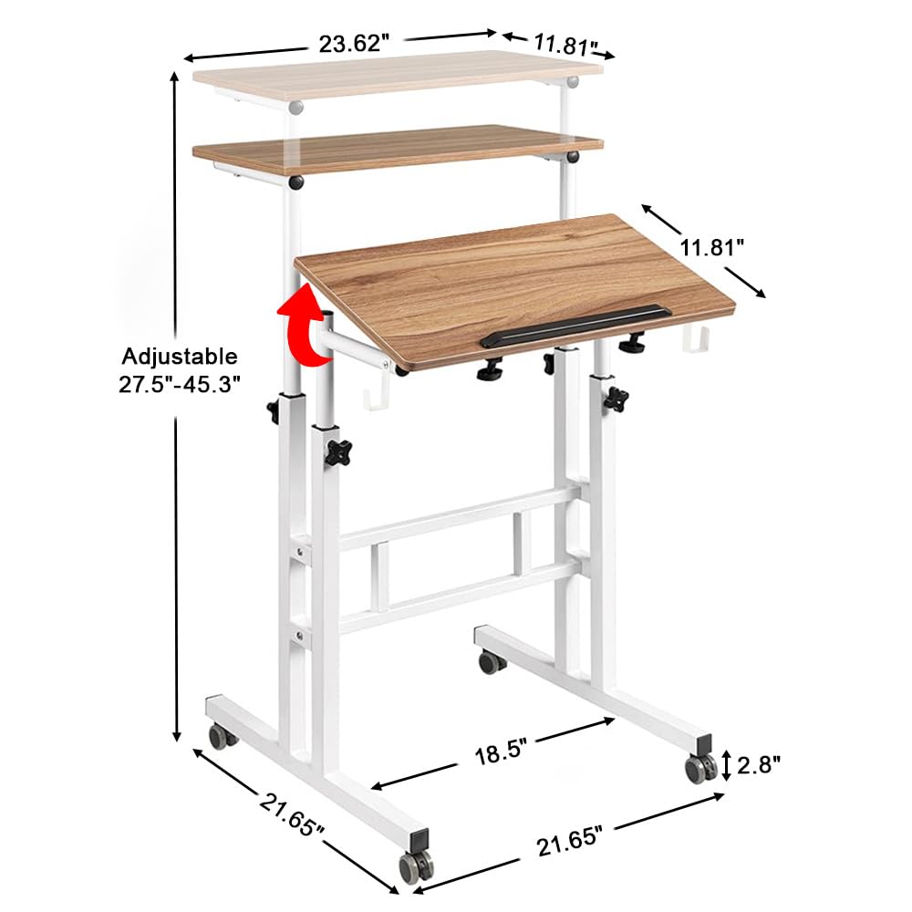 SIDUCAL Mobile Standing Desk, Portable Stand Up Desk, Small Adjustable Standing Desk Converter with Wheels Home Office Workstation, Rolling Desk Laptop Cart for Standing or Sitting, Black