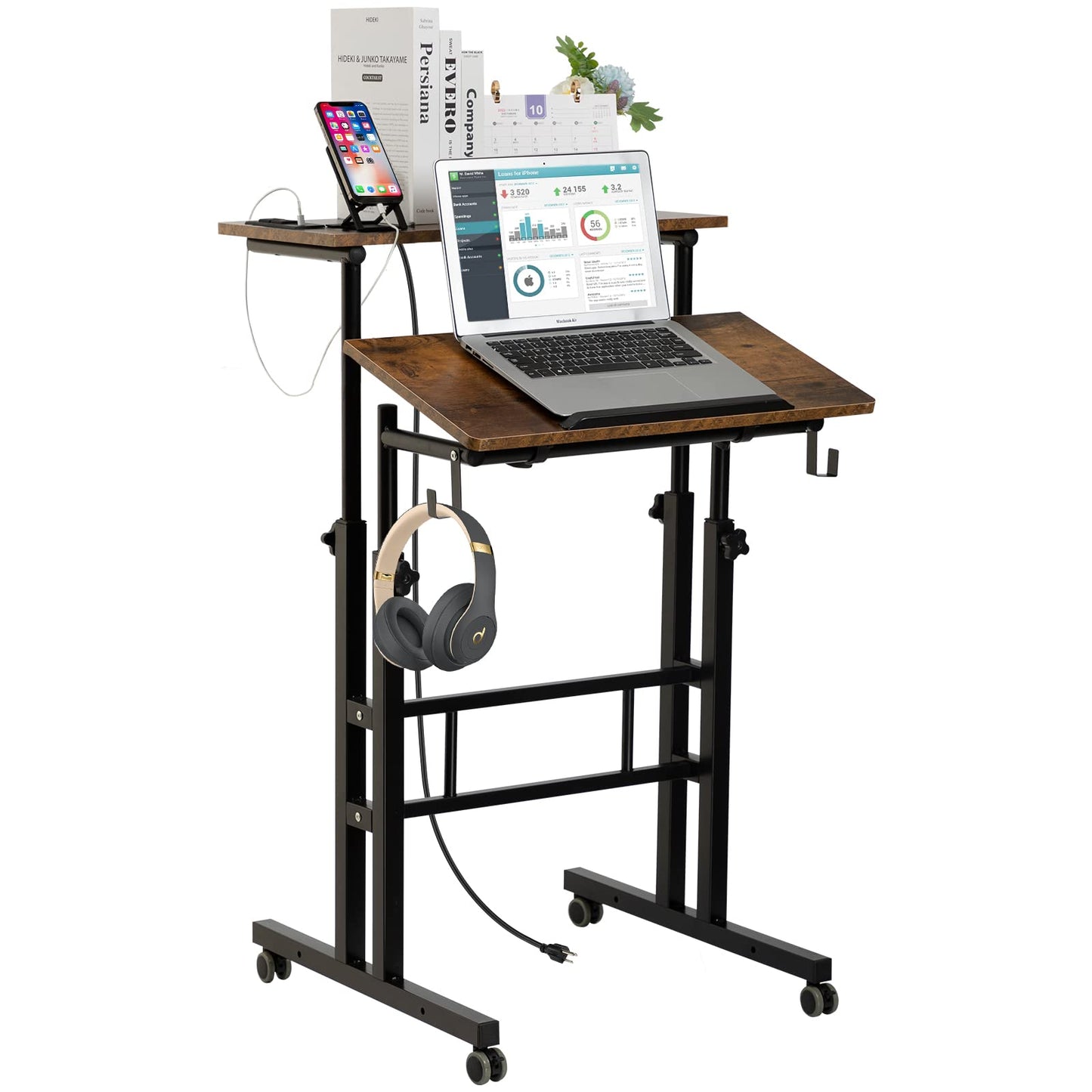 SIDUCAL Mobile Standing Desk, Portable Stand Up Desk, Small Adjustable Standing Desk Converter with Wheels Home Office Workstation, Rolling Desk Laptop Cart for Standing or Sitting, Black
