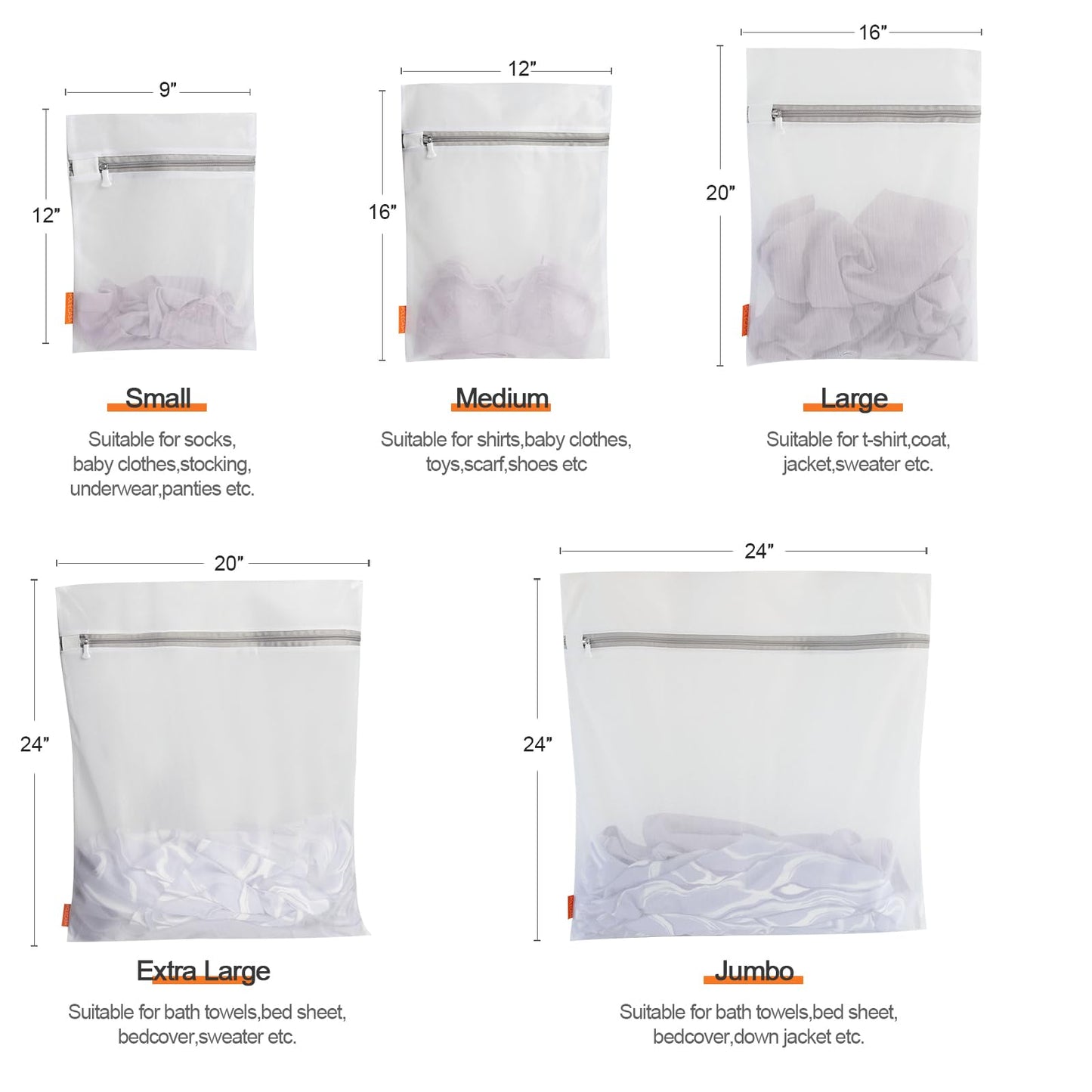 Polecasa Lead-free Premium Soft Fine Mesh Laundry Bags with Sturdy Zipper for Delicates - 2 Pack Jumbo Durable Laundry Wash Bags - Protect Clothes in Washing Machine - 24 x 24 Inches