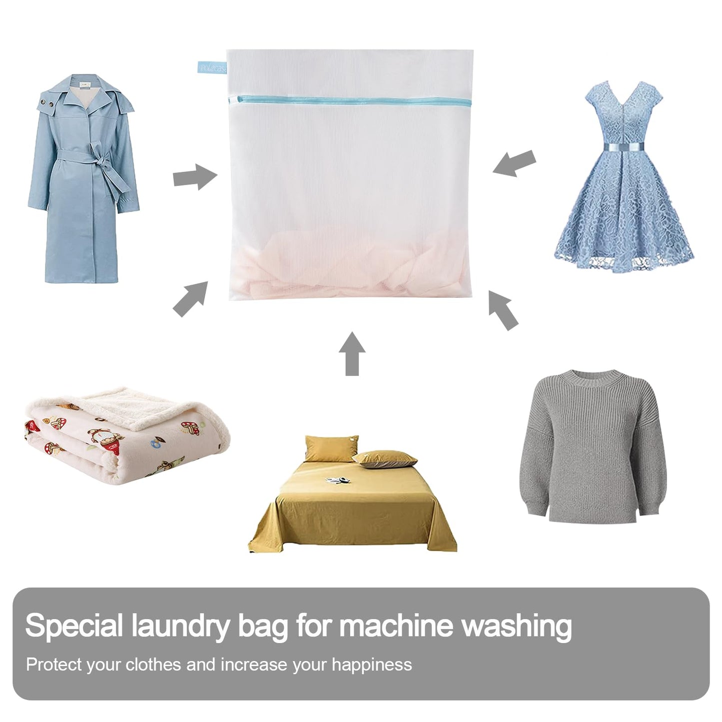 Polecasa Lead-free Premium Soft Fine Mesh Laundry Bags with Sturdy Zipper for Delicates - 2 Pack Jumbo Durable Laundry Wash Bags - Protect Clothes in Washing Machine - 24 x 24 Inches