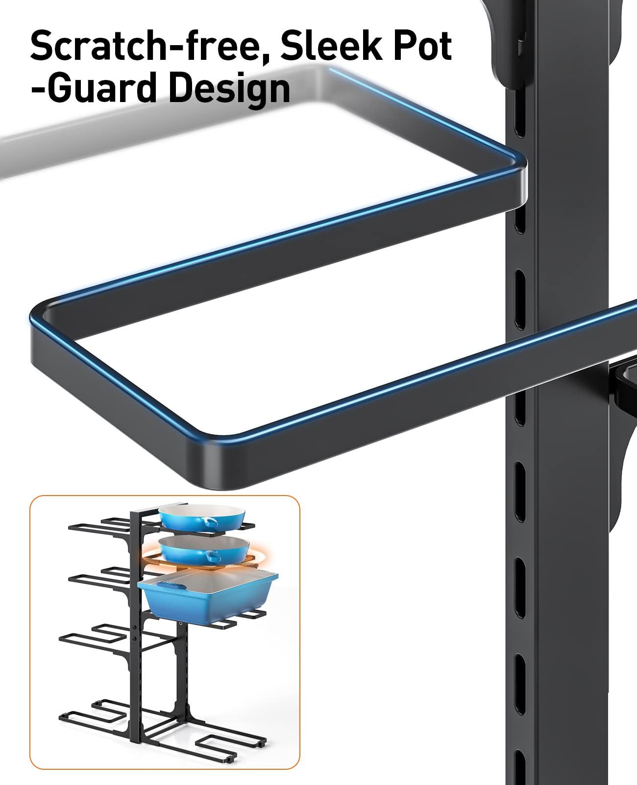 ORDORA 8 Tier Pot and Pan Organizer Rack for Cabinet With 3 DIY Methods, Adjustable Organizer for Pots, Pans and Lids