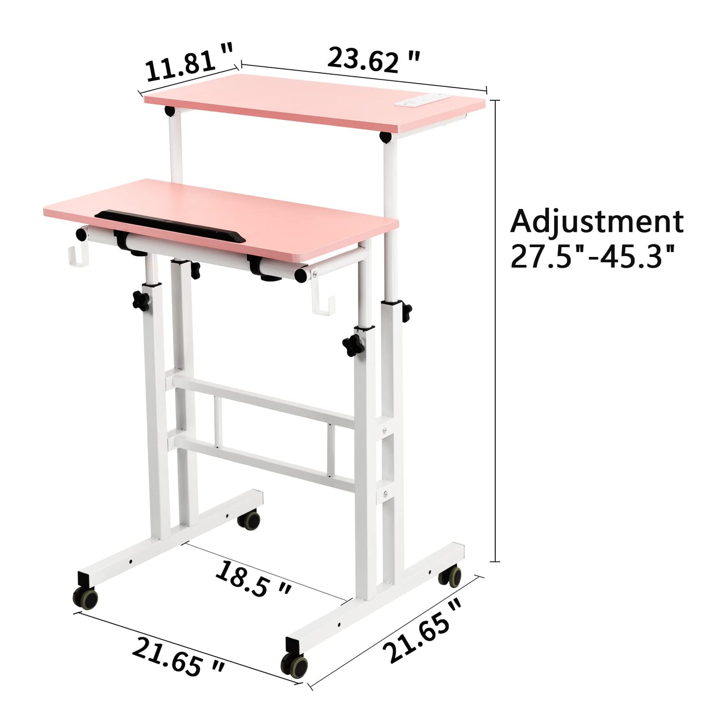 SIDUCAL Mobile Standing Desk, Portable Stand Up Desk, Small Adjustable Standing Desk Converter with Wheels Home Office Workstation, Rolling Desk Laptop Cart for Standing or Sitting, Black