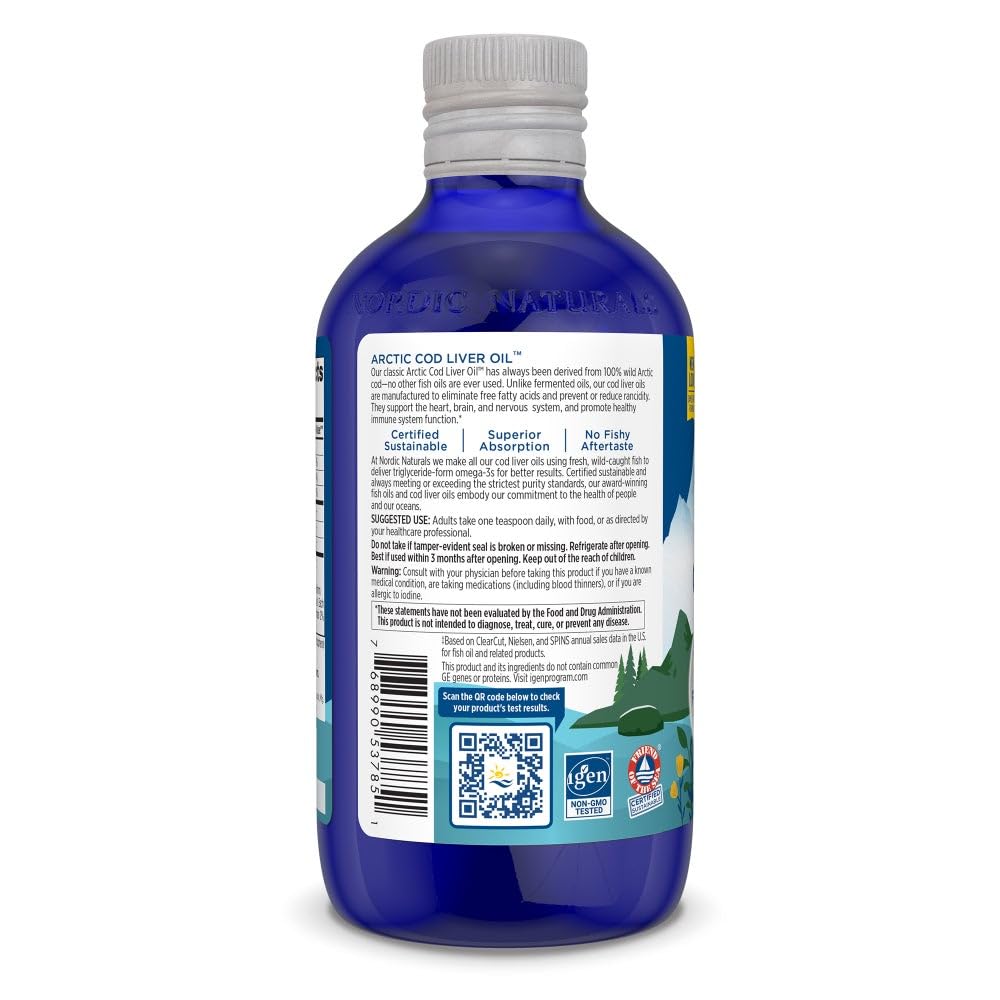 Nordic Naturals Arctic Cod Liver Oil, Orange - 16 oz - 1060 mg Total Omega-3s with EPA & DHA - Heart & Brain Health, Healthy Immunity, Overall Wellness - Non-GMO - 96 Servings