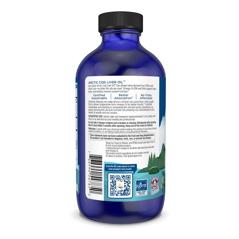 Nordic Naturals Arctic Cod Liver Oil, Orange - 16 oz - 1060 mg Total Omega-3s with EPA & DHA - Heart & Brain Health, Healthy Immunity, Overall Wellness - Non-GMO - 96 Servings