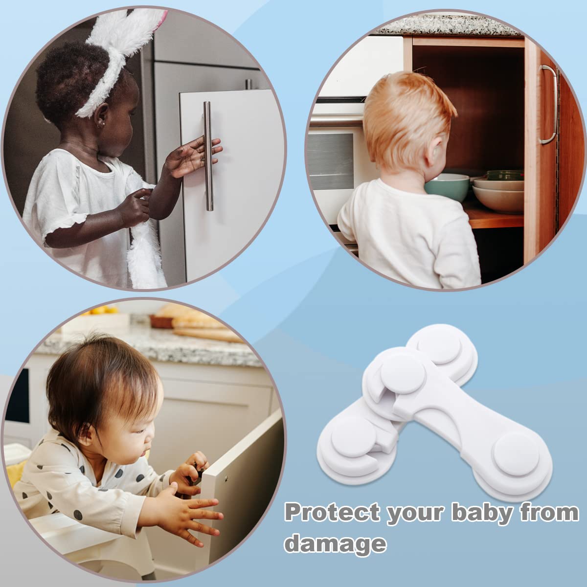 Cabinet Door Locks for Baby Proof and Child Safety, 4 Pack Cabinet Locks with Adhesive for Drawer Cupboards Fridge Closet and Pantry, Childproof Door Latch for Protecting Kids (White-4PCS)