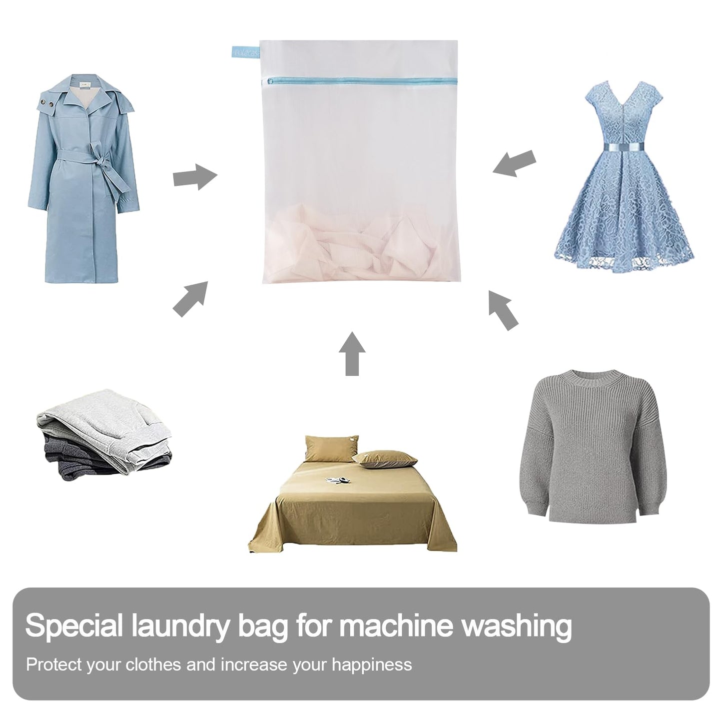 Polecasa Lead-free Premium Soft Fine Mesh Laundry Bags with Sturdy Zipper for Delicates - 2 Pack Jumbo Durable Laundry Wash Bags - Protect Clothes in Washing Machine - 24 x 24 Inches