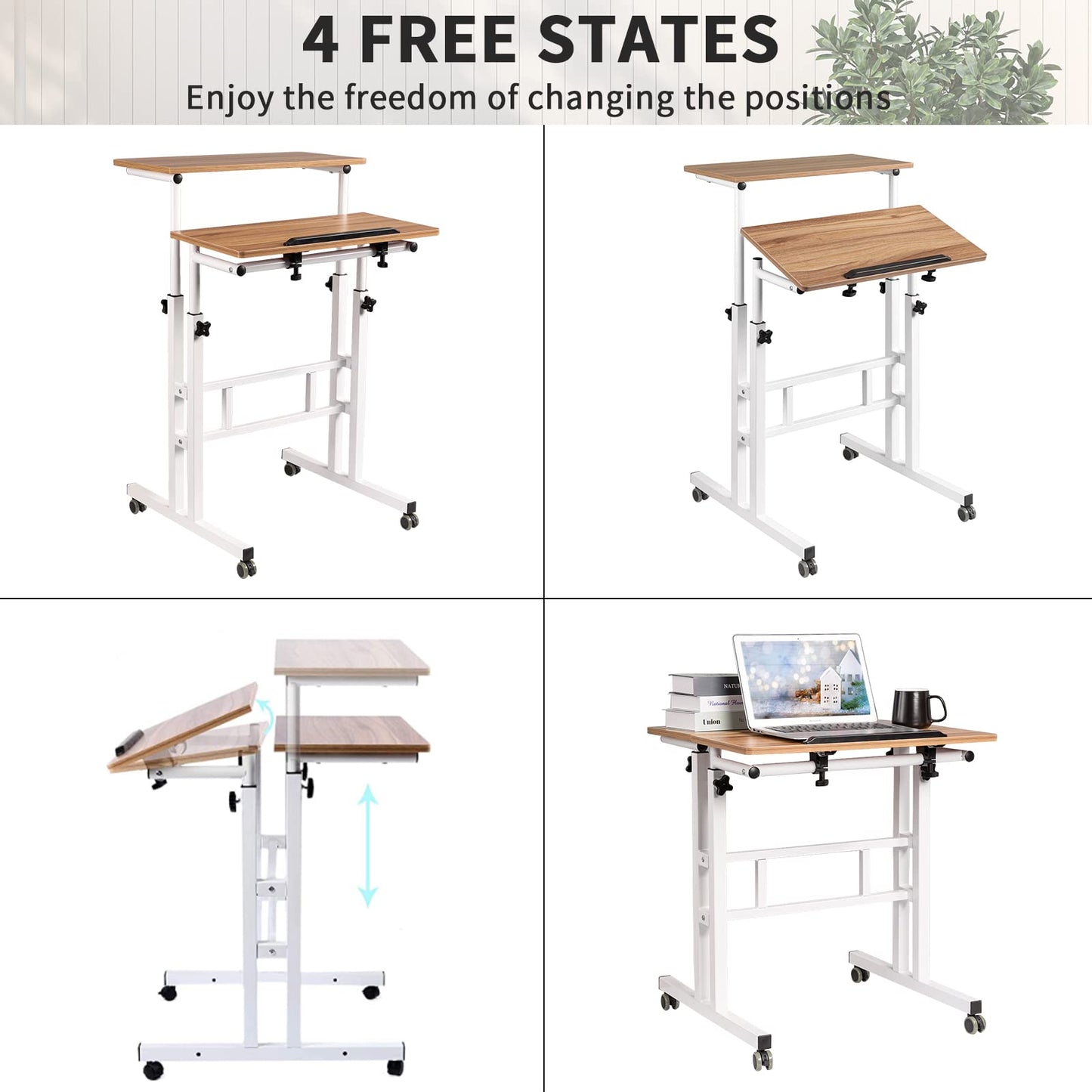SIDUCAL Mobile Standing Desk, Portable Stand Up Desk, Small Adjustable Standing Desk Converter with Wheels Home Office Workstation, Rolling Desk Laptop Cart for Standing or Sitting, Black