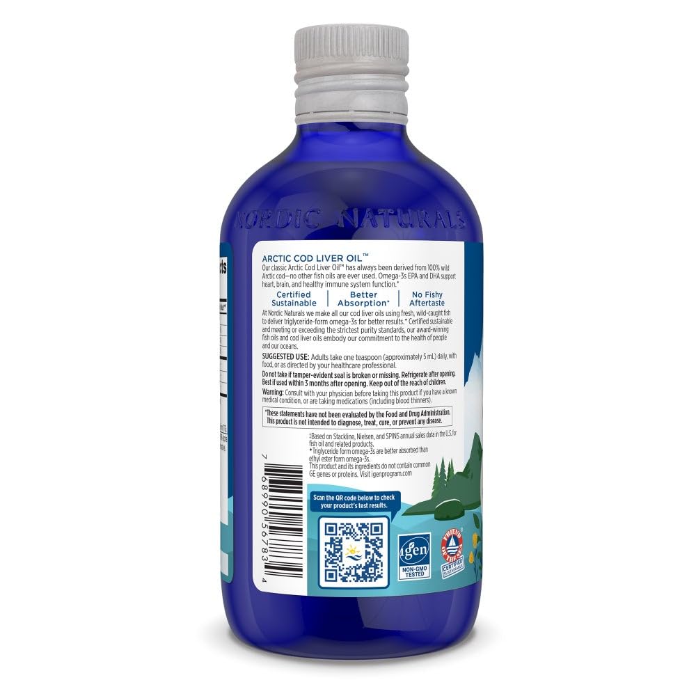 Nordic Naturals Arctic Cod Liver Oil, Orange - 16 oz - 1060 mg Total Omega-3s with EPA & DHA - Heart & Brain Health, Healthy Immunity, Overall Wellness - Non-GMO - 96 Servings