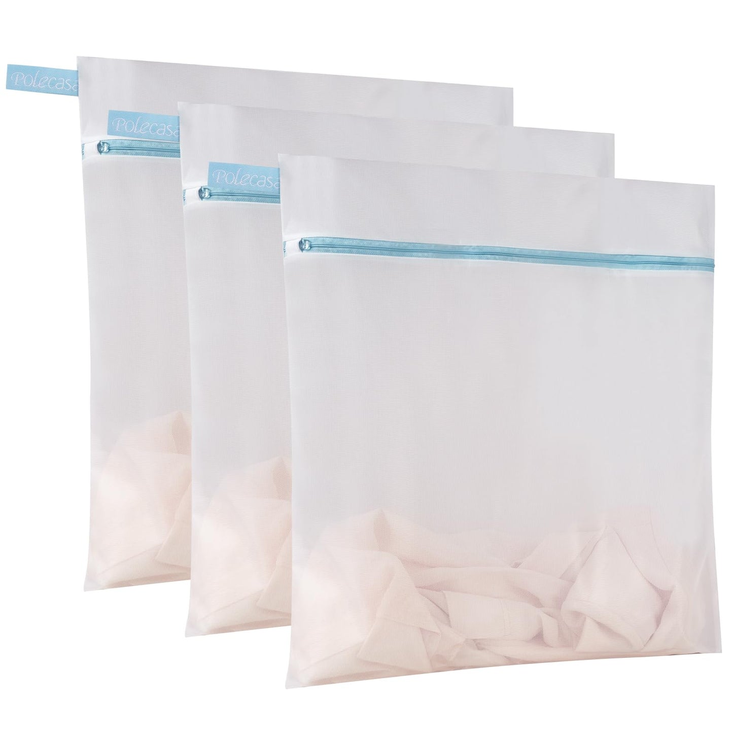 Polecasa Lead-free Premium Soft Fine Mesh Laundry Bags with Sturdy Zipper for Delicates - 2 Pack Jumbo Durable Laundry Wash Bags - Protect Clothes in Washing Machine - 24 x 24 Inches