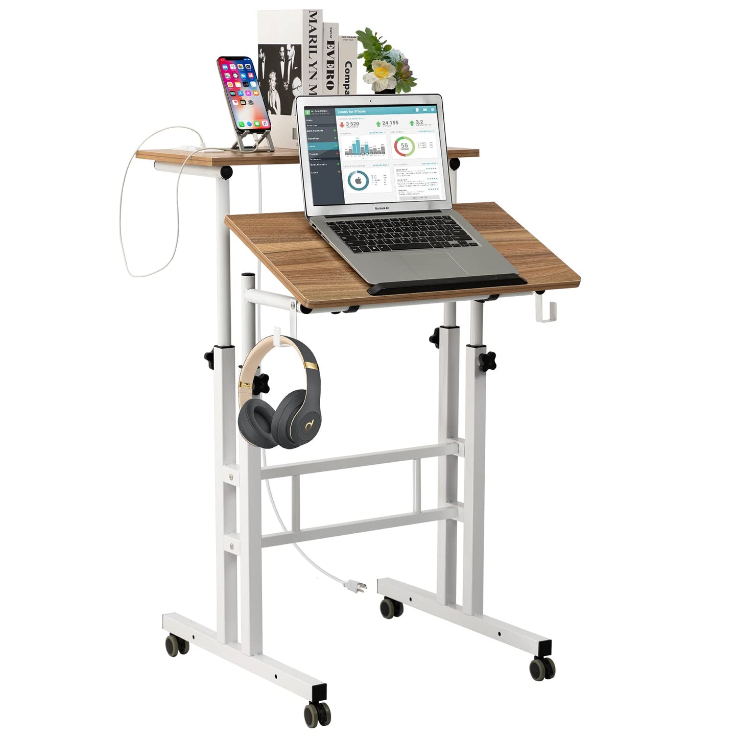 SIDUCAL Mobile Standing Desk, Portable Stand Up Desk, Small Adjustable Standing Desk Converter with Wheels Home Office Workstation, Rolling Desk Laptop Cart for Standing or Sitting, Black