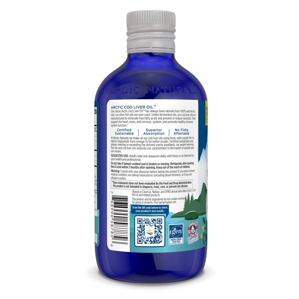 Nordic Naturals Arctic Cod Liver Oil, Orange - 16 oz - 1060 mg Total Omega-3s with EPA & DHA - Heart & Brain Health, Healthy Immunity, Overall Wellness - Non-GMO - 96 Servings