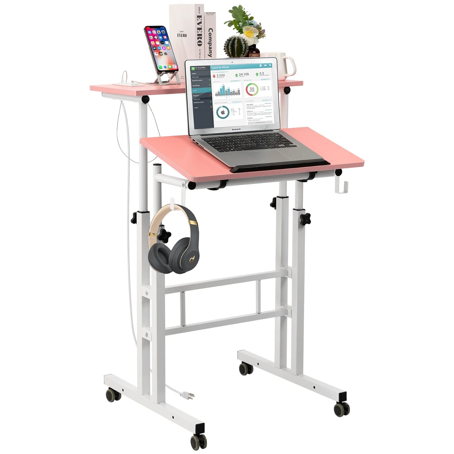 SIDUCAL Mobile Standing Desk, Portable Stand Up Desk, Small Adjustable Standing Desk Converter with Wheels Home Office Workstation, Rolling Desk Laptop Cart for Standing or Sitting, Black