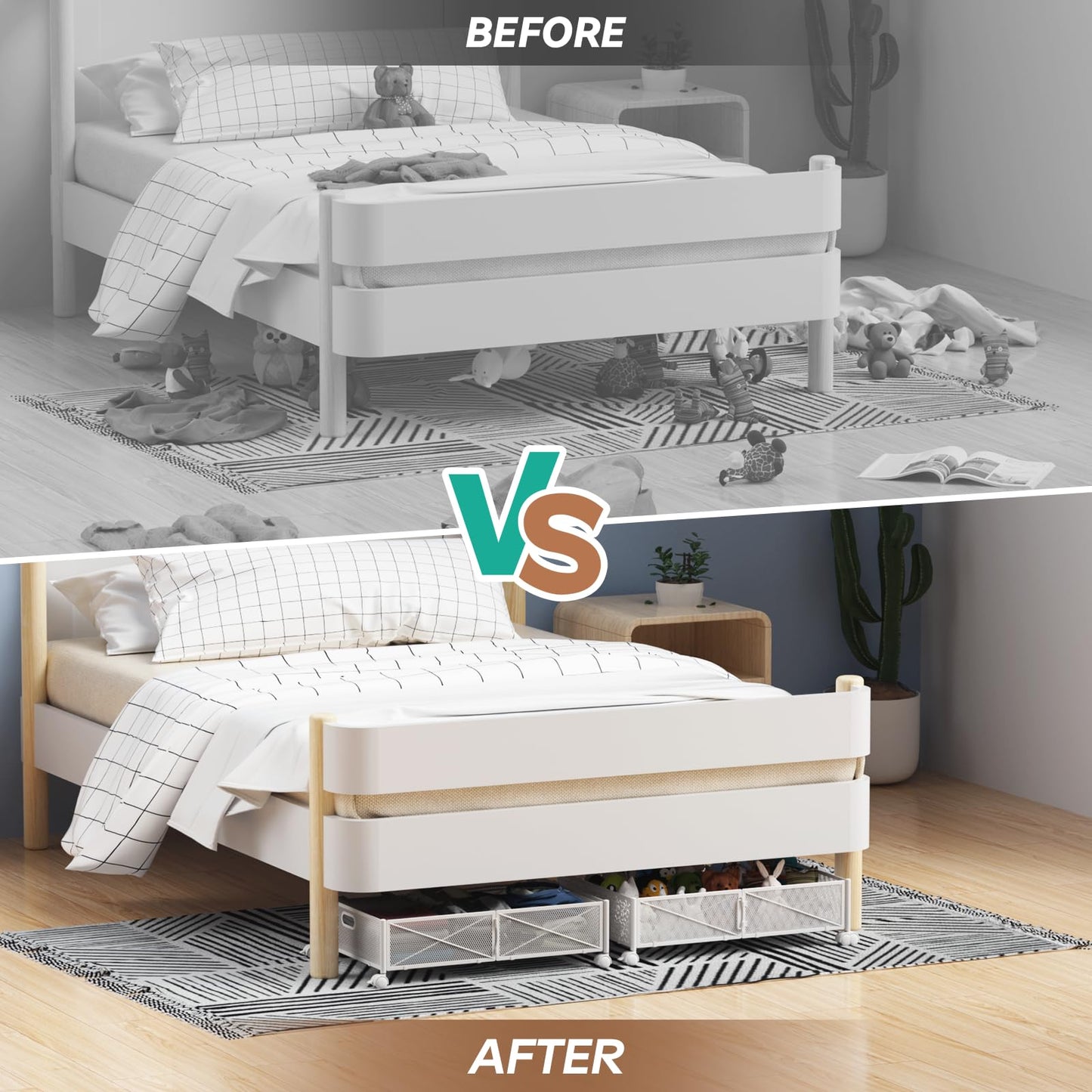 Under Bed Storage, Under the Bed Storage Containers with Wheels, Under Bed Shoe Storage Organizer Drawer, Tool-free Assembly Metal Underbed Storage Containers for Bedroom Clothes Shoes Blankets -2Pack