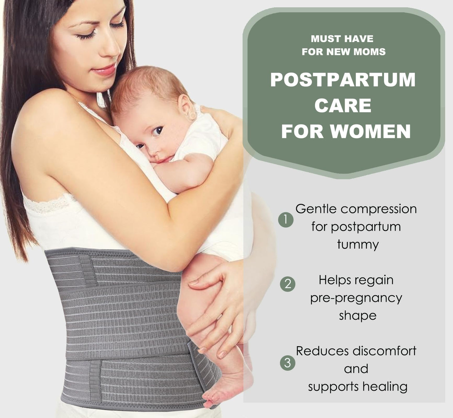 Abdominal Binder Post Surgery - Postpartum Belly Band Wrap | Post C Section Belly Binder Recovery Belt | Stomach Compression Hernia Belt For Men or Women After Pregnancy, Hysterectomy