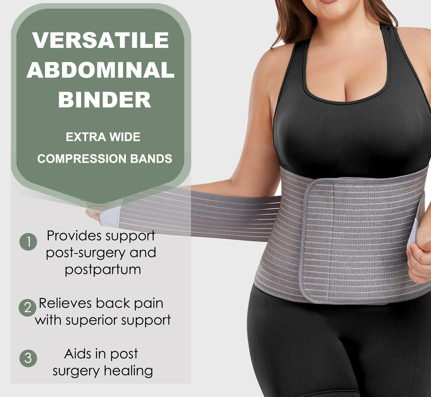 Abdominal Binder Post Surgery - Postpartum Belly Band Wrap | Post C Section Belly Binder Recovery Belt | Stomach Compression Hernia Belt For Men or Women After Pregnancy, Hysterectomy