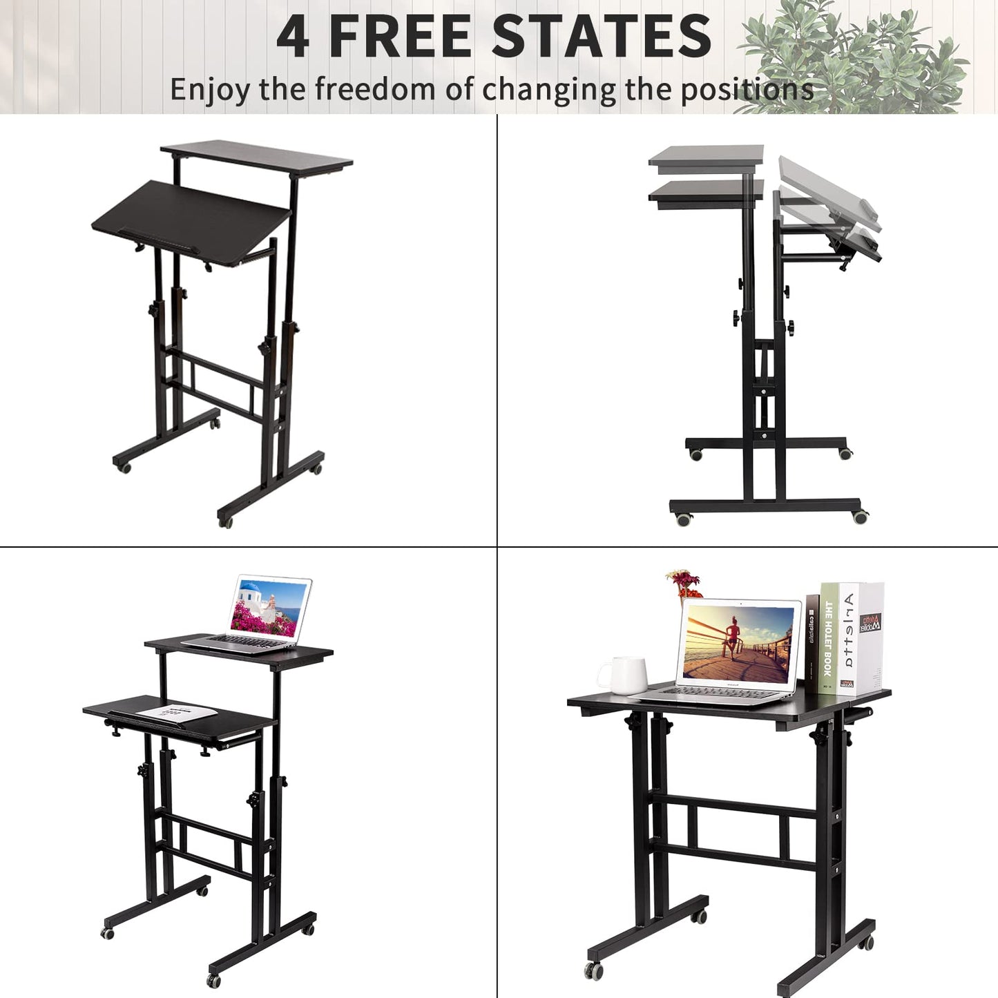 SIDUCAL Mobile Standing Desk, Portable Stand Up Desk, Small Adjustable Standing Desk Converter with Wheels Home Office Workstation, Rolling Desk Laptop Cart for Standing or Sitting, Black