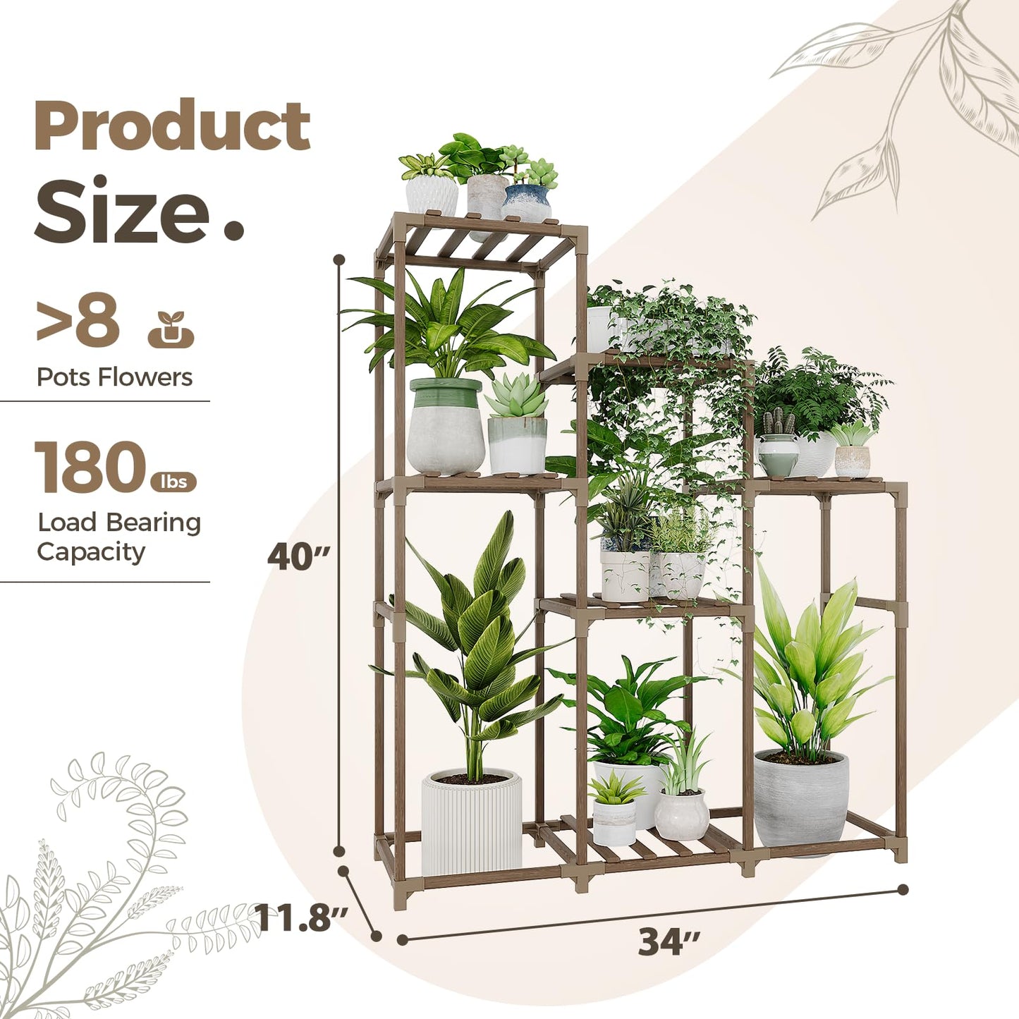 Bamworld Plant Stand with Wheels for Indoor Plants Wood Outdoor Tiered Shelf 3 Tire 7 Potted Ladder Plant Holder Table Pot Stand for Window Garden Balcony Patio Living Room (natureDL)
