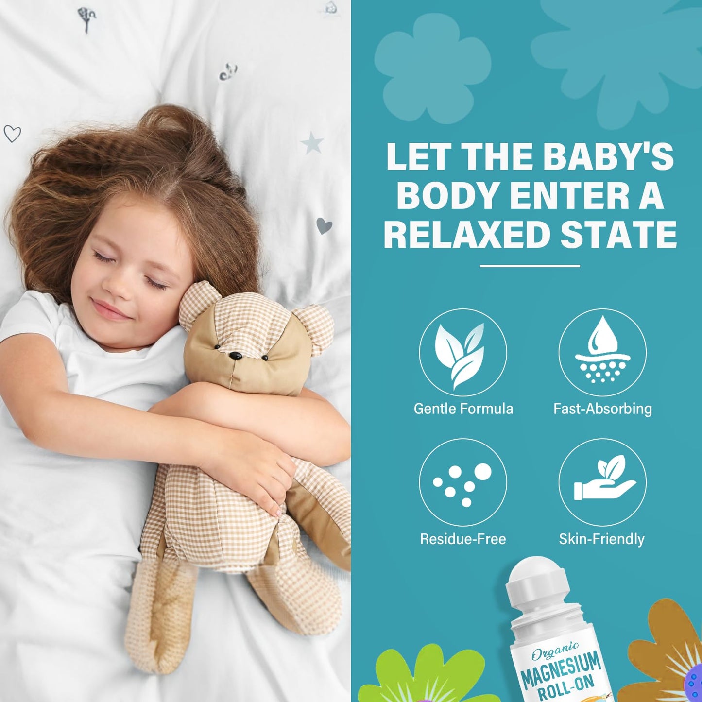 Magnesium Lotion for Kids Sleep & Calm, Magnesium Cream Roll-on Applicator to Help Children Calm & Sleep, Relaxation Formula for Balanced Mood, Bedtime & Sleep for Children