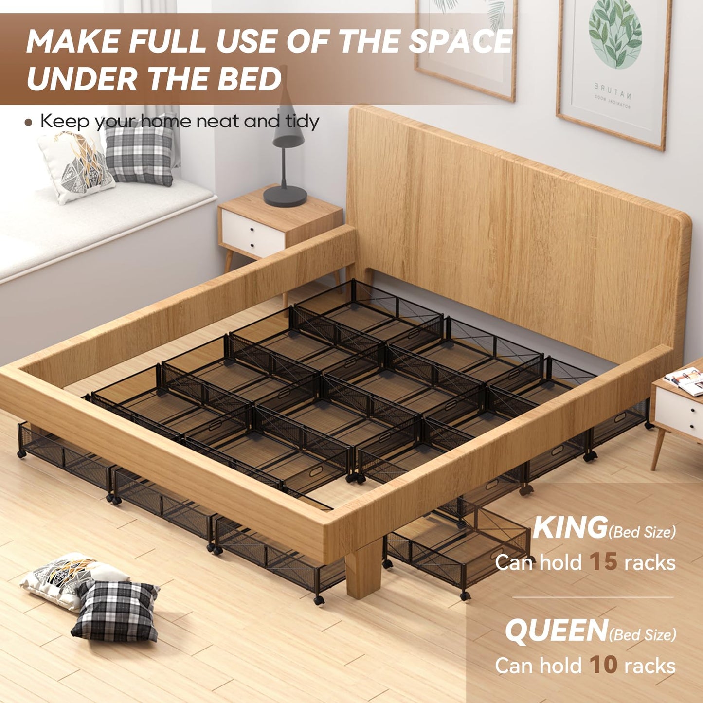 Under Bed Storage, Under the Bed Storage Containers with Wheels, Under Bed Shoe Storage Organizer Drawer, Tool-free Assembly Metal Underbed Storage Containers for Bedroom Clothes Shoes Blankets -2Pack