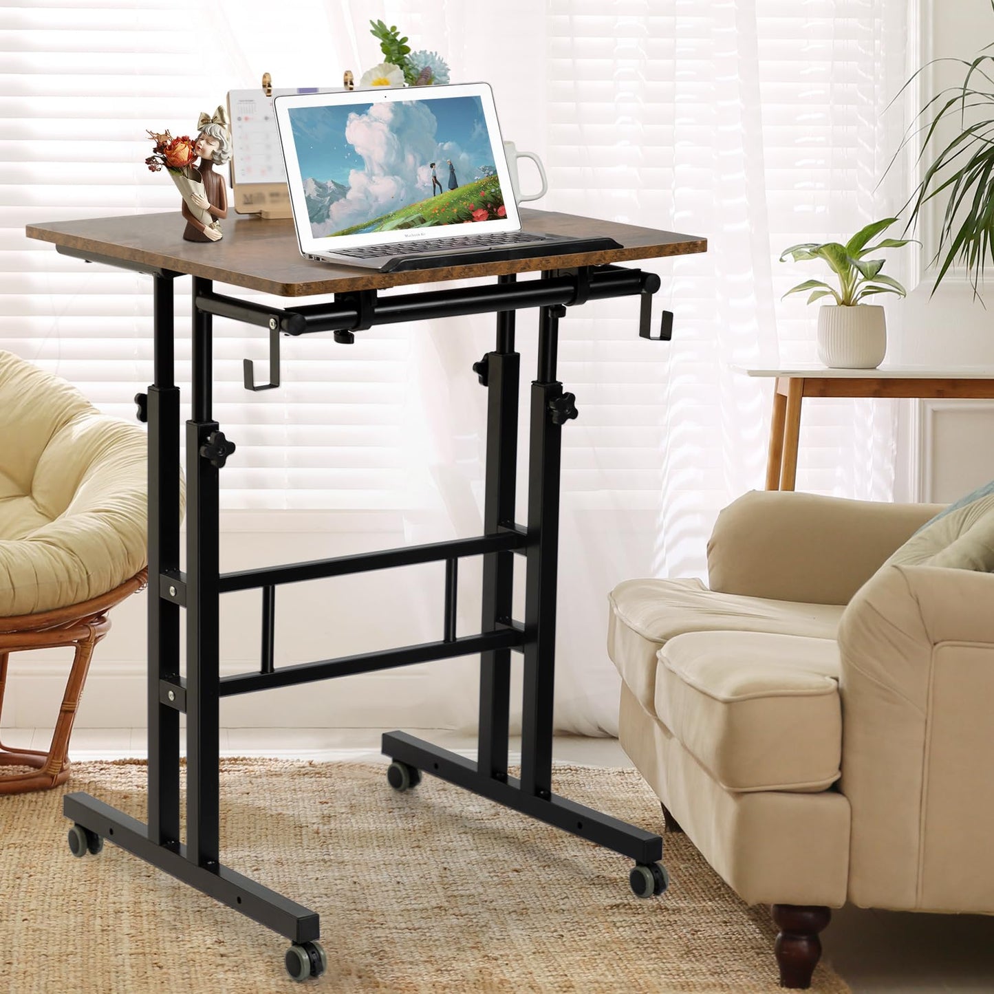 SIDUCAL Mobile Standing Desk, Portable Stand Up Desk, Small Adjustable Standing Desk Converter with Wheels Home Office Workstation, Rolling Desk Laptop Cart for Standing or Sitting, Black