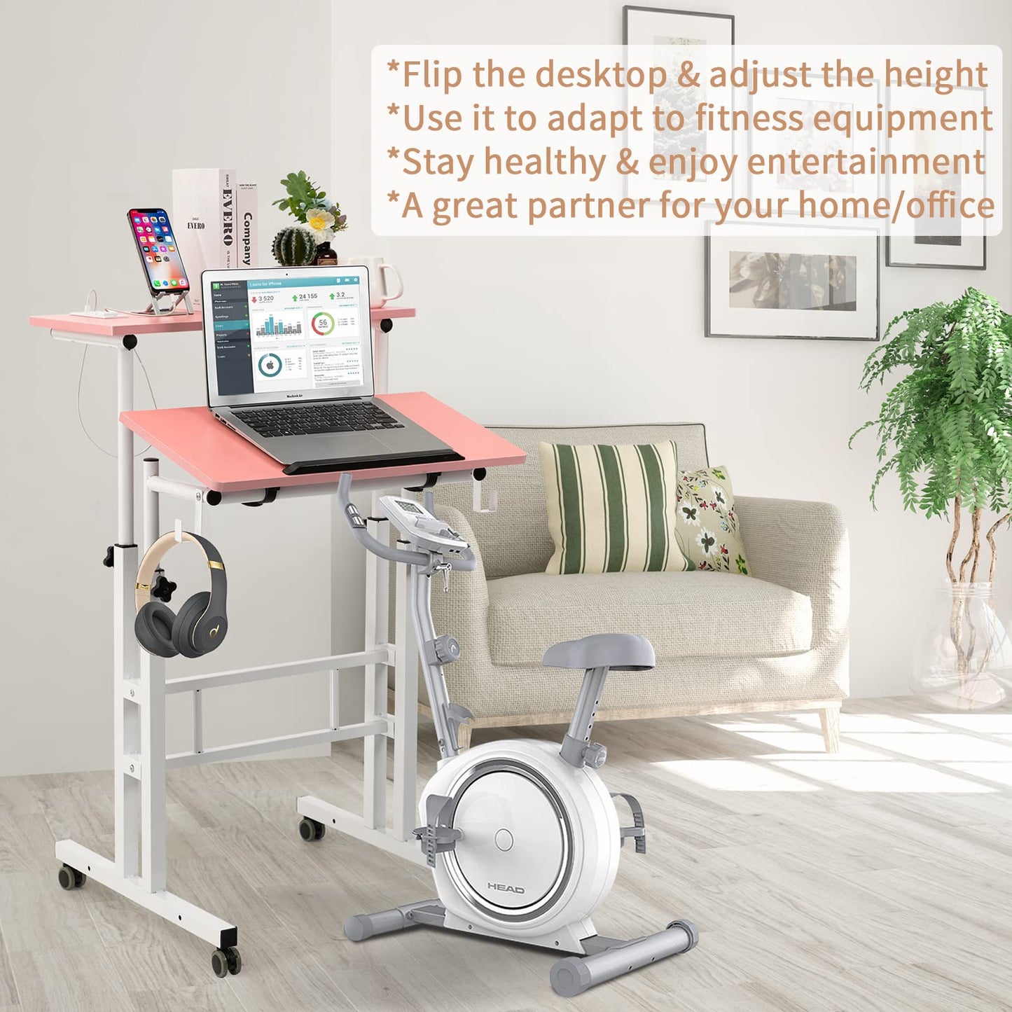 SIDUCAL Mobile Standing Desk, Portable Stand Up Desk, Small Adjustable Standing Desk Converter with Wheels Home Office Workstation, Rolling Desk Laptop Cart for Standing or Sitting, Black