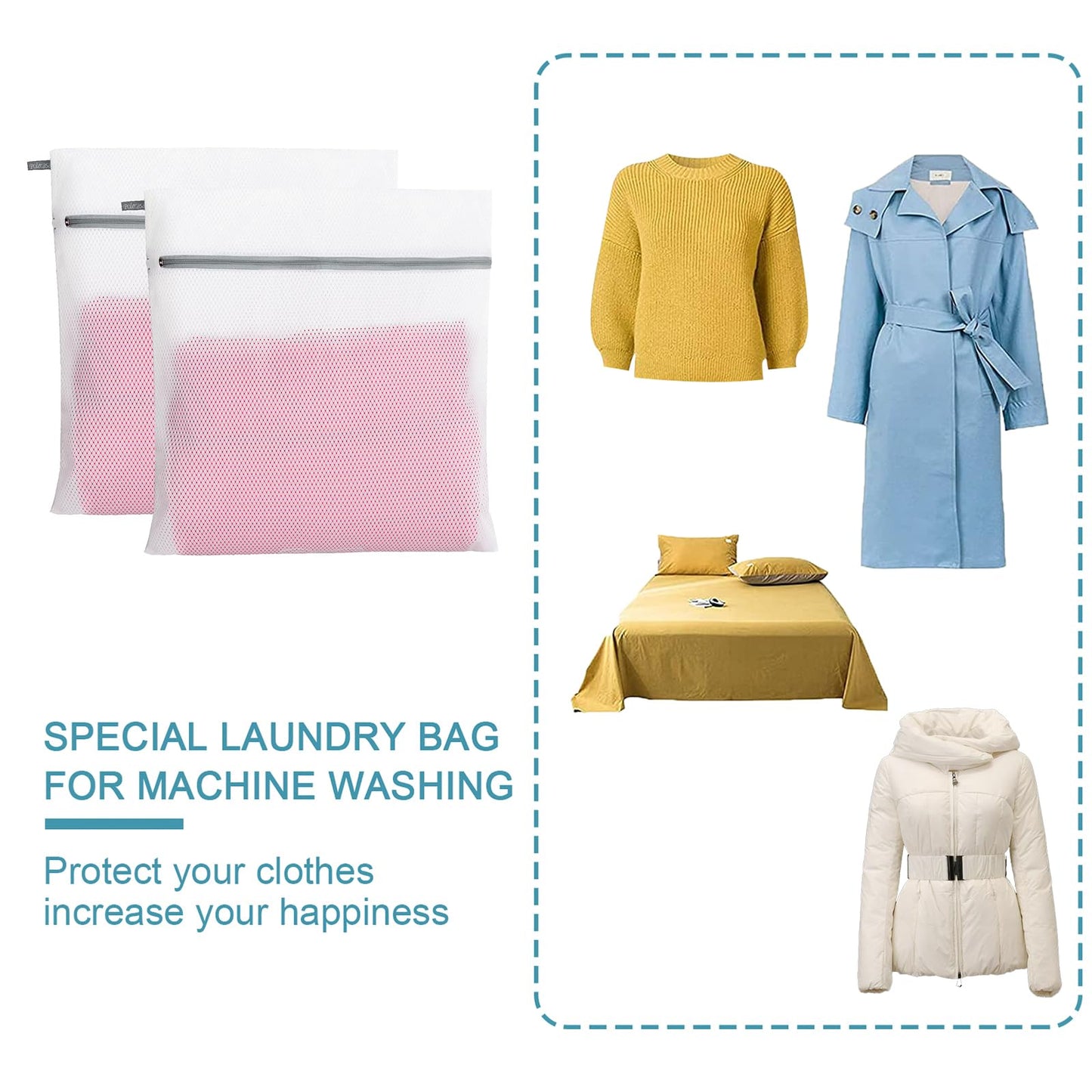 Polecasa Lead-free Premium Soft Fine Mesh Laundry Bags with Sturdy Zipper for Delicates - 2 Pack Jumbo Durable Laundry Wash Bags - Protect Clothes in Washing Machine - 24 x 24 Inches