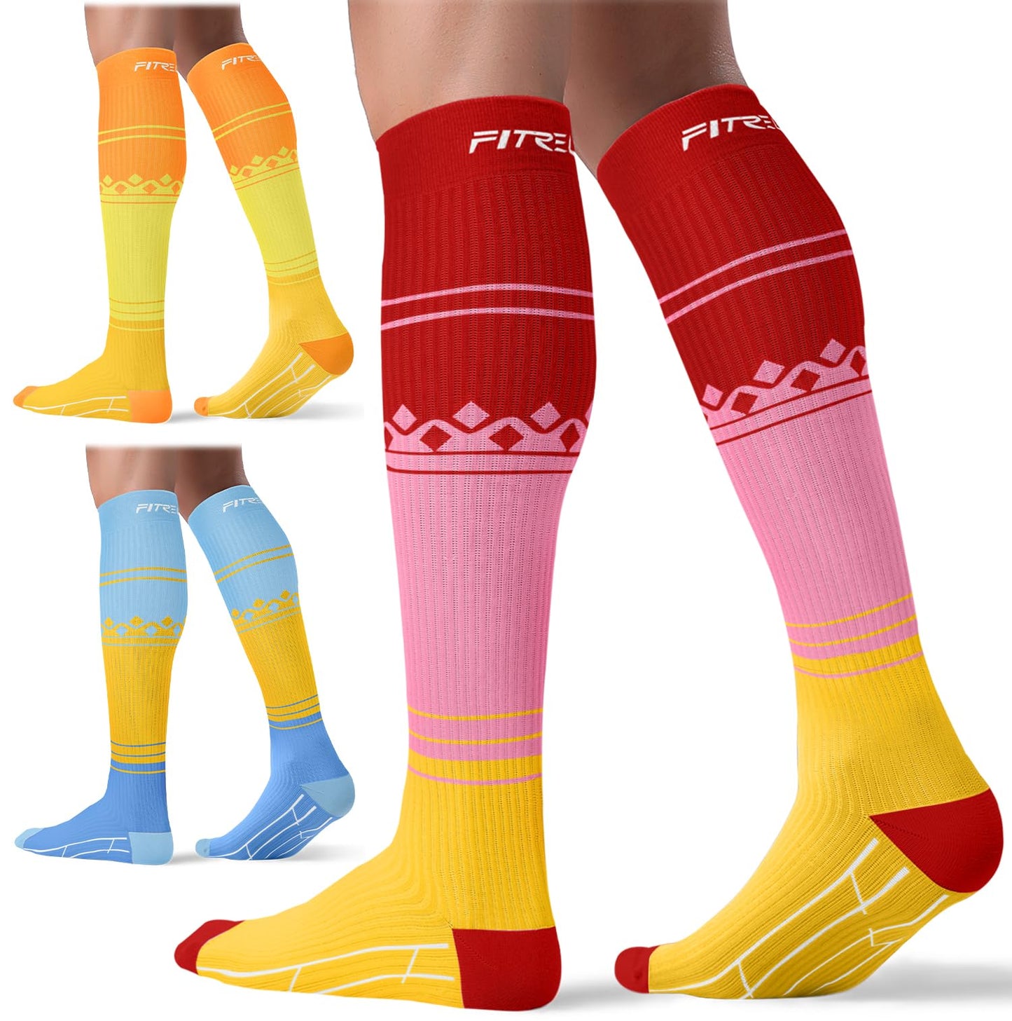 FITRELL 3 Pairs Compression Socks for Women and Men 20-30mmHg-Circulation Support Socks