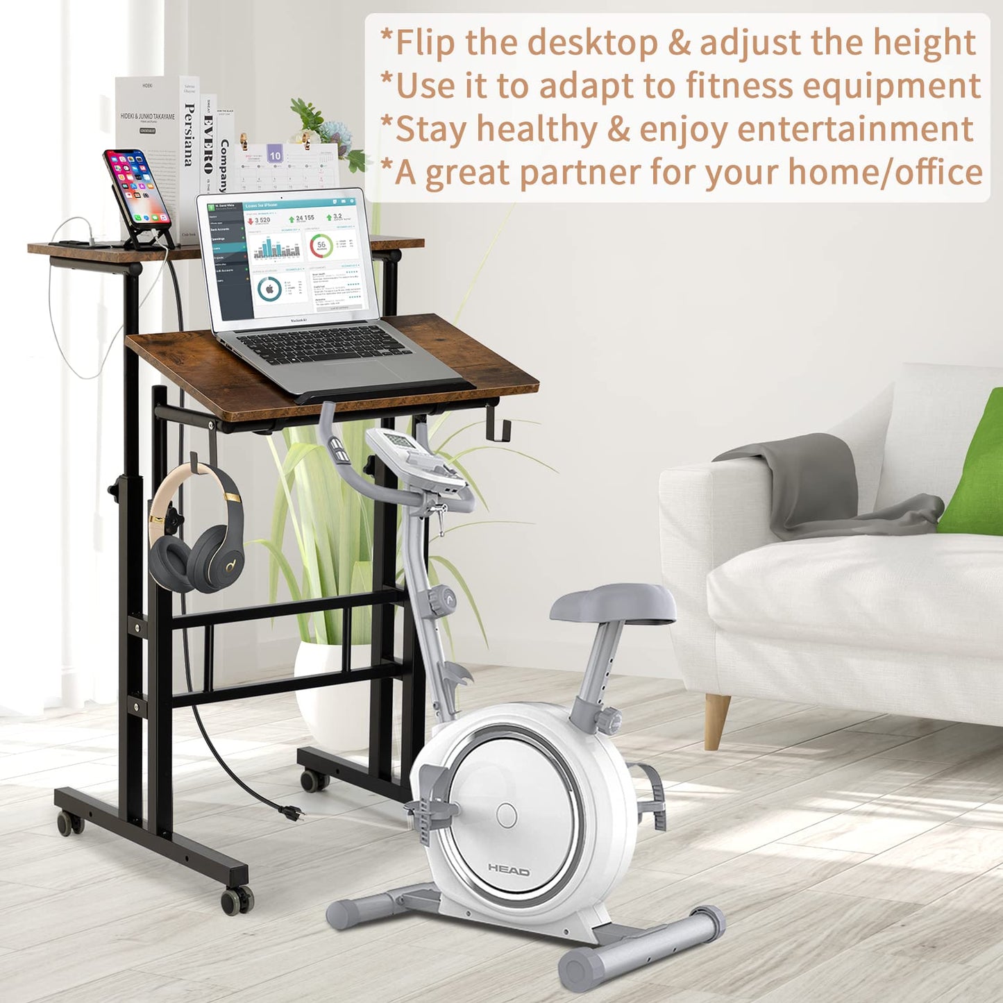 SIDUCAL Mobile Standing Desk, Portable Stand Up Desk, Small Adjustable Standing Desk Converter with Wheels Home Office Workstation, Rolling Desk Laptop Cart for Standing or Sitting, Black