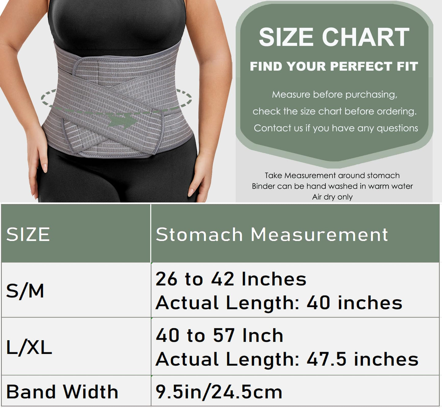 Abdominal Binder Post Surgery - Postpartum Belly Band Wrap | Post C Section Belly Binder Recovery Belt | Stomach Compression Hernia Belt For Men or Women After Pregnancy, Hysterectomy
