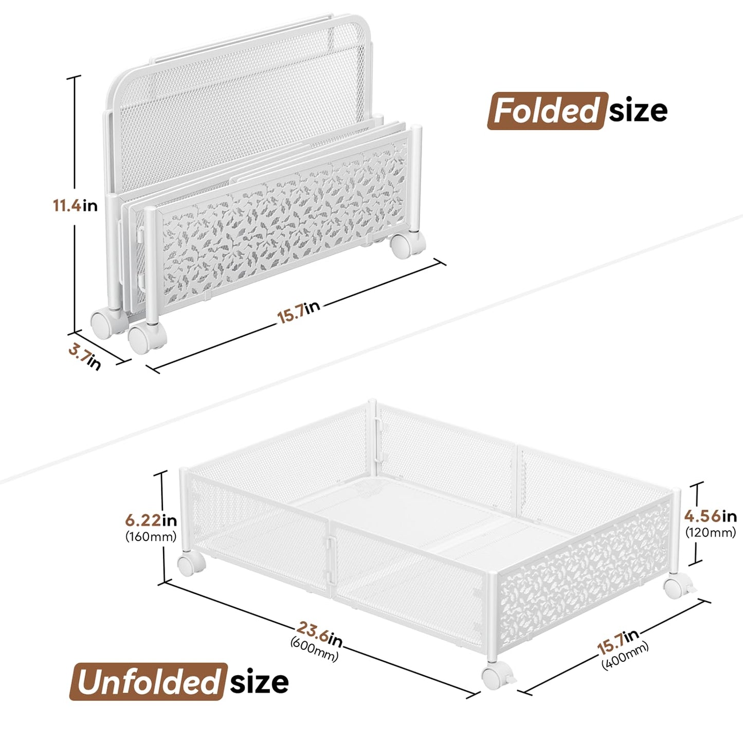 Under Bed Storage, Under the Bed Storage Containers with Wheels, Under Bed Shoe Storage Organizer Drawer, Tool-free Assembly Metal Underbed Storage Containers for Bedroom Clothes Shoes Blankets -2Pack