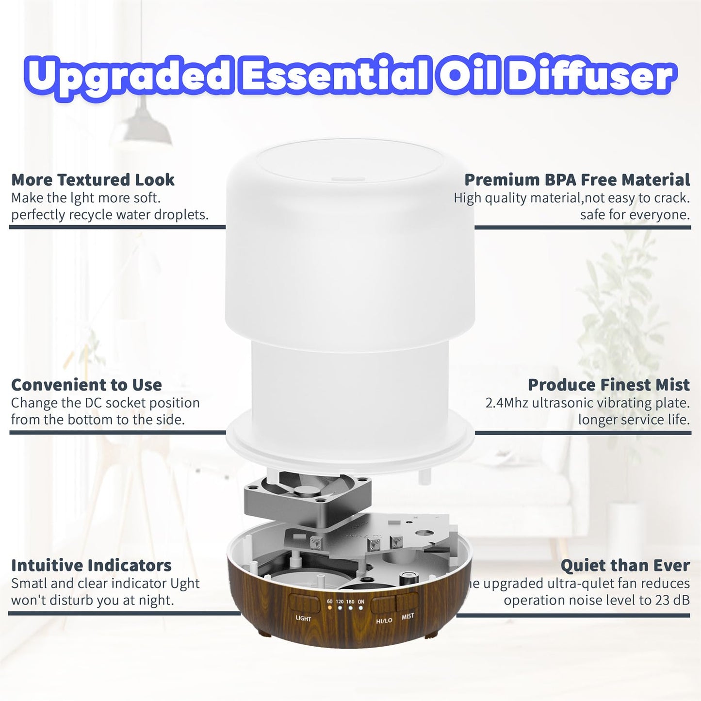 Aroma Diffusers 200ml Colorful Essential Oil Diffuser with Adjustable Mist Mode,Auto Off Aroma Diffuser for Bedroom/Office/Trip