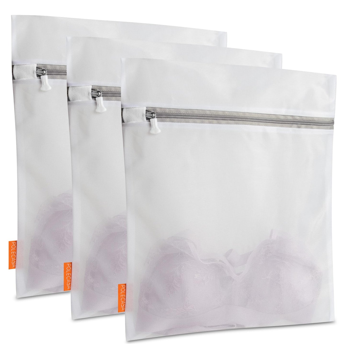 Polecasa Lead-free Premium Soft Fine Mesh Laundry Bags with Sturdy Zipper for Delicates - 2 Pack Jumbo Durable Laundry Wash Bags - Protect Clothes in Washing Machine - 24 x 24 Inches