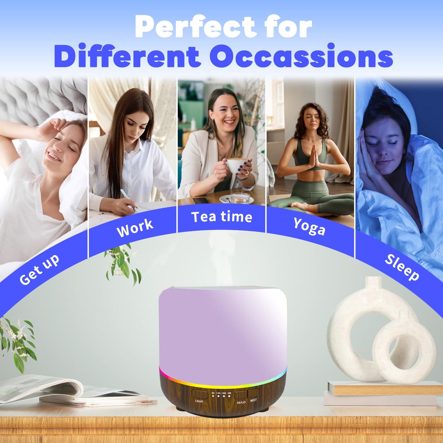 Aroma Diffusers 200ml Colorful Essential Oil Diffuser with Adjustable Mist Mode,Auto Off Aroma Diffuser for Bedroom/Office/Trip