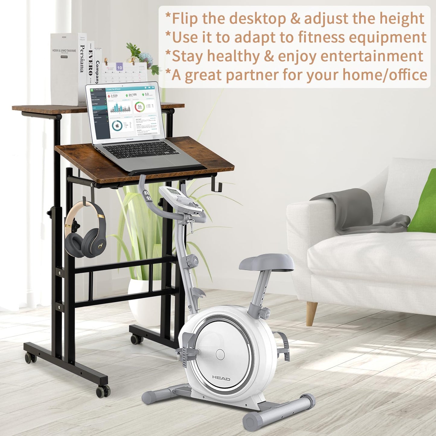 SIDUCAL Mobile Standing Desk, Portable Stand Up Desk, Small Adjustable Standing Desk Converter with Wheels Home Office Workstation, Rolling Desk Laptop Cart for Standing or Sitting, Black