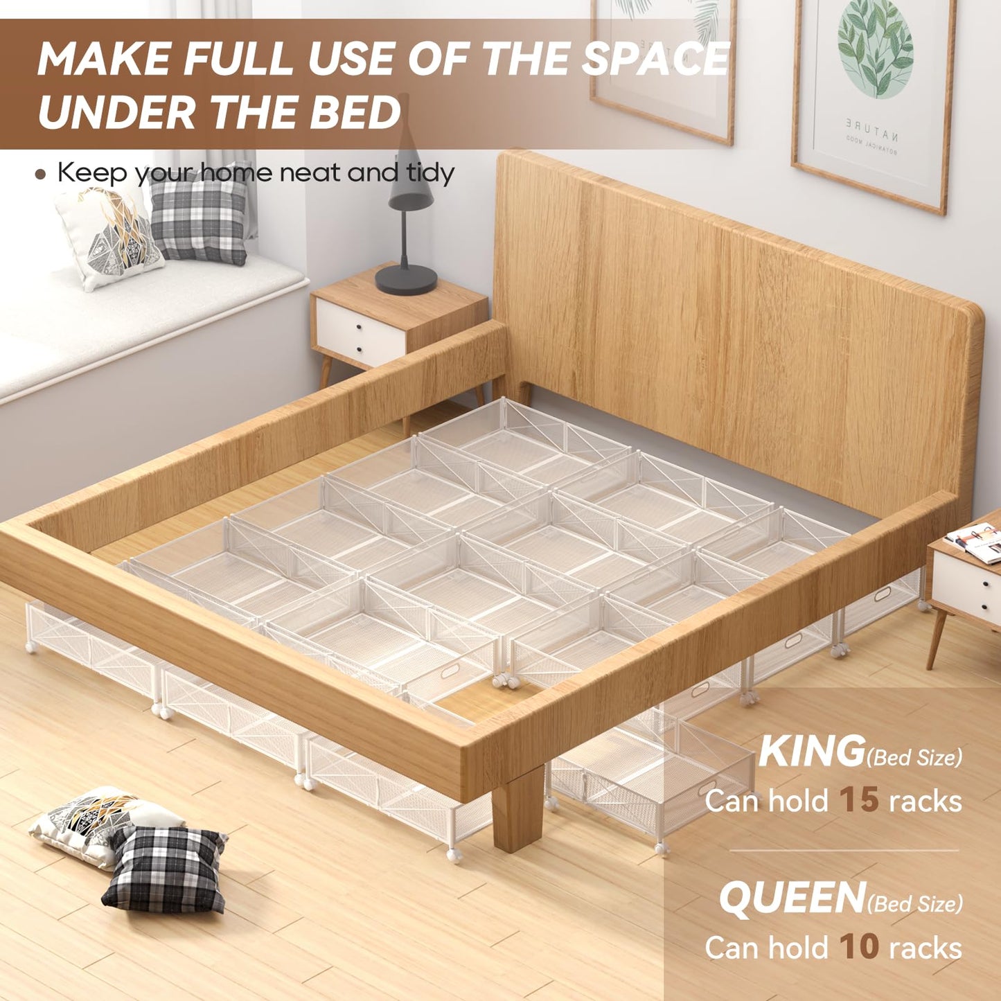Under Bed Storage, Under the Bed Storage Containers with Wheels, Under Bed Shoe Storage Organizer Drawer, Tool-free Assembly Metal Underbed Storage Containers for Bedroom Clothes Shoes Blankets -2Pack