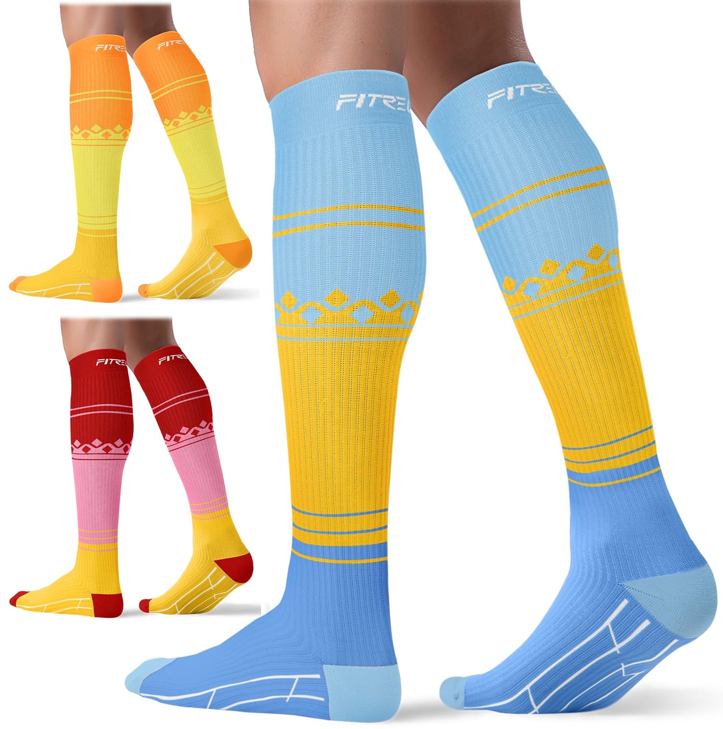 FITRELL 3 Pairs Compression Socks for Women and Men 20-30mmHg-Circulation Support Socks
