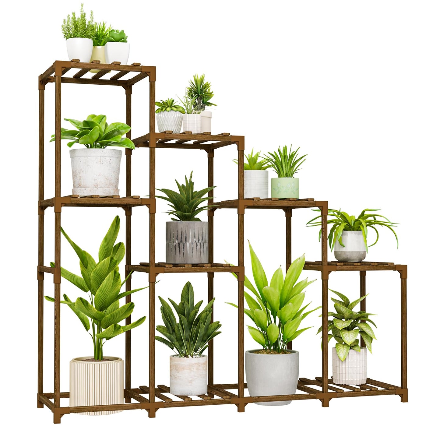 Bamworld Plant Stand with Wheels for Indoor Plants Wood Outdoor Tiered Shelf 3 Tire 7 Potted Ladder Plant Holder Table Pot Stand for Window Garden Balcony Patio Living Room (natureDL)