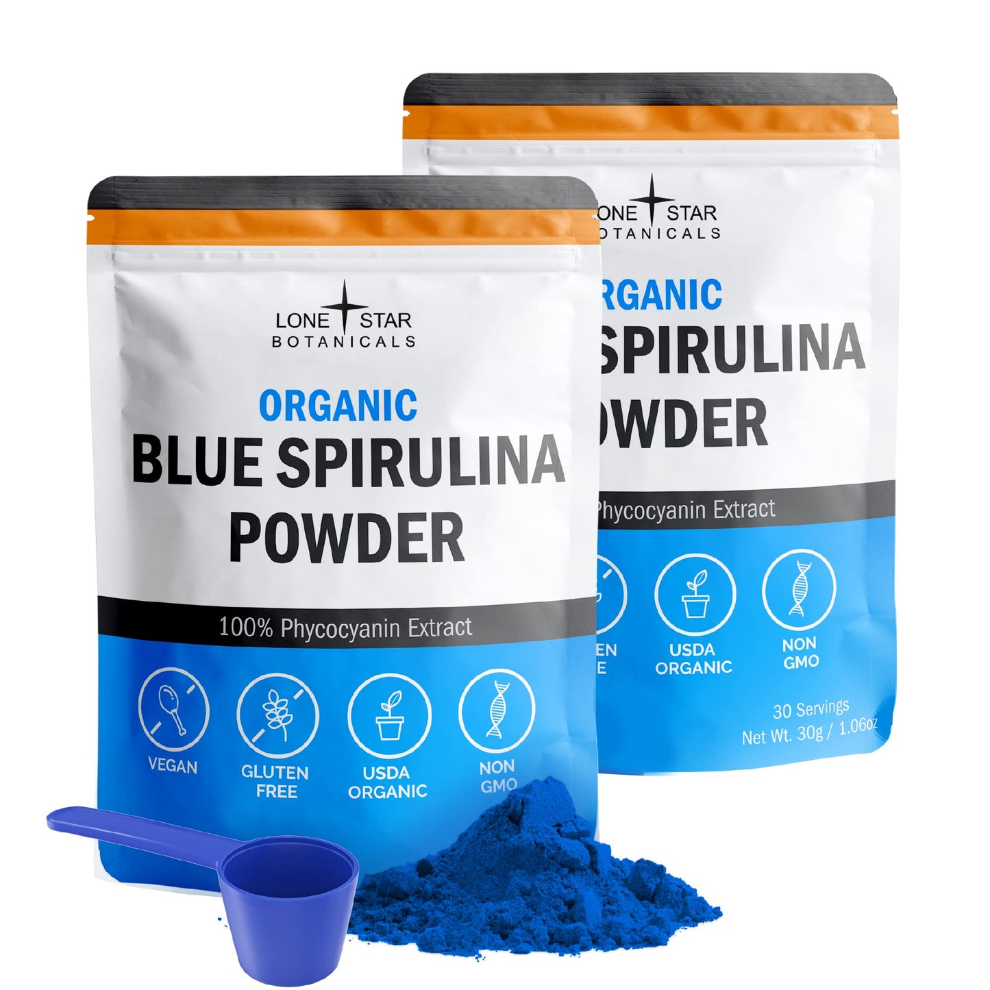 Organic Blue Spirulina Powder - 100% Pure Superfood, Blue-Green Algae, No Fishy Smell, Natural Food Coloring for Smoothies & Protein Drinks - Non GMO, Gluten-Free, Vegan + USDA Certified, 30 Servings