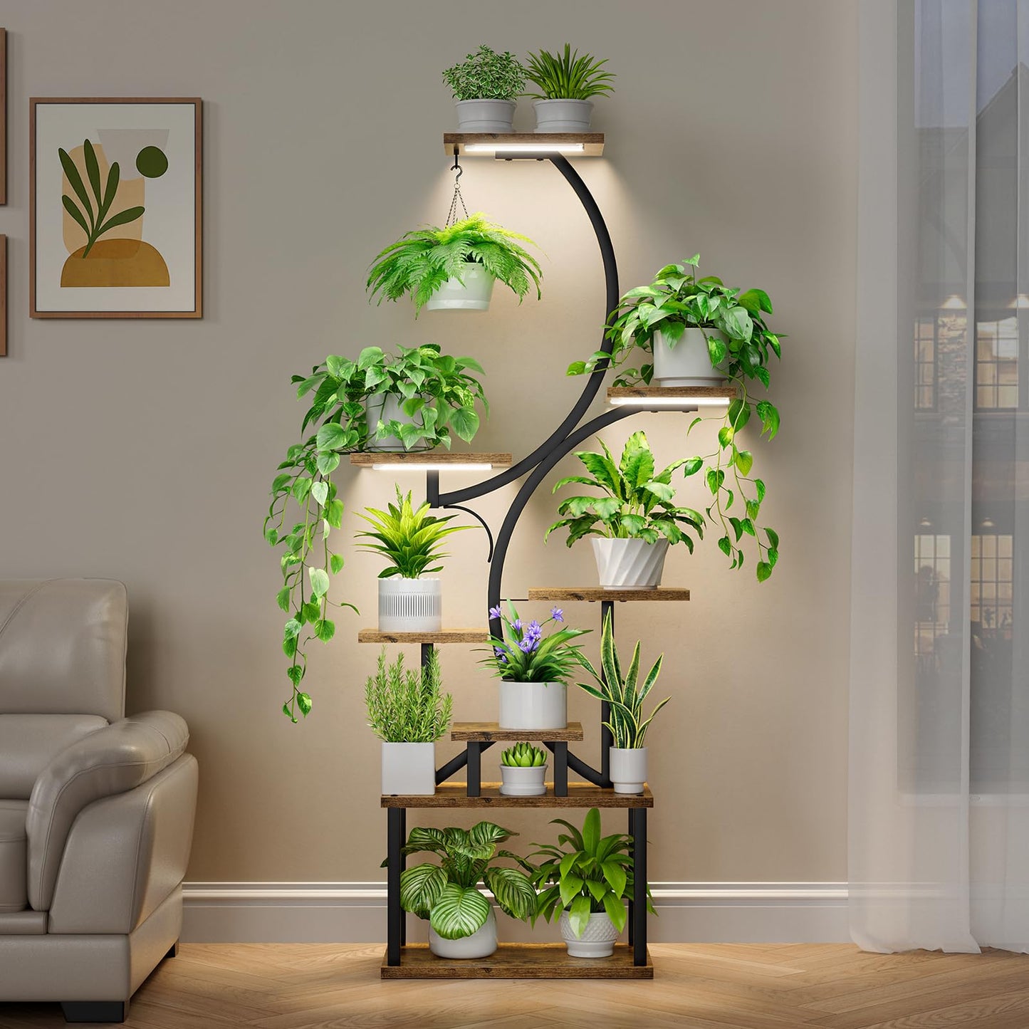 Plant Stand Indoor with Grow Lights, 8 Tiered Indoor Plant Shelf, 62" Tall Plant Stand for Indoor Plants Multiple, Metal Plant Flower Holder, S-Shaped Plant Rack for Home,Patio(Patent Design)