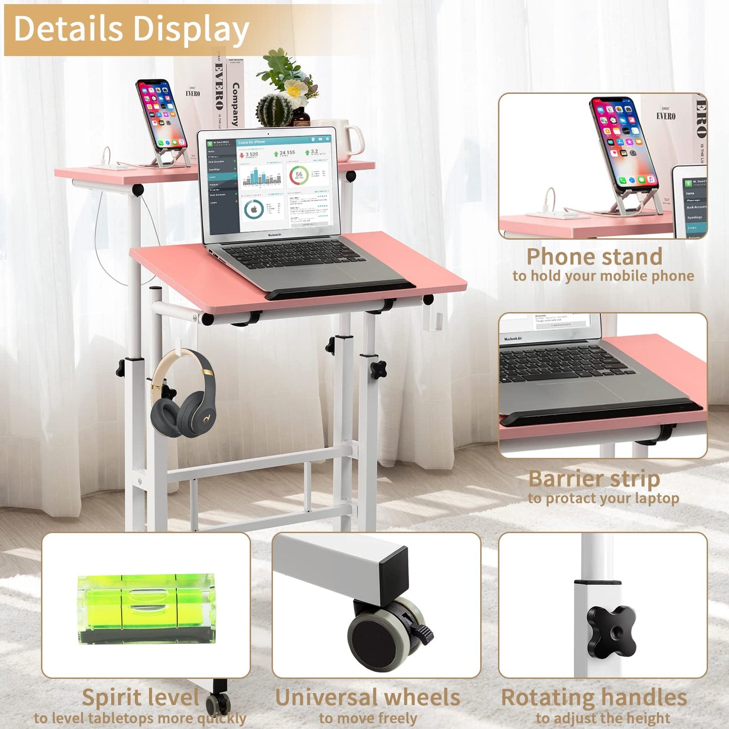 SIDUCAL Mobile Standing Desk, Portable Stand Up Desk, Small Adjustable Standing Desk Converter with Wheels Home Office Workstation, Rolling Desk Laptop Cart for Standing or Sitting, Black