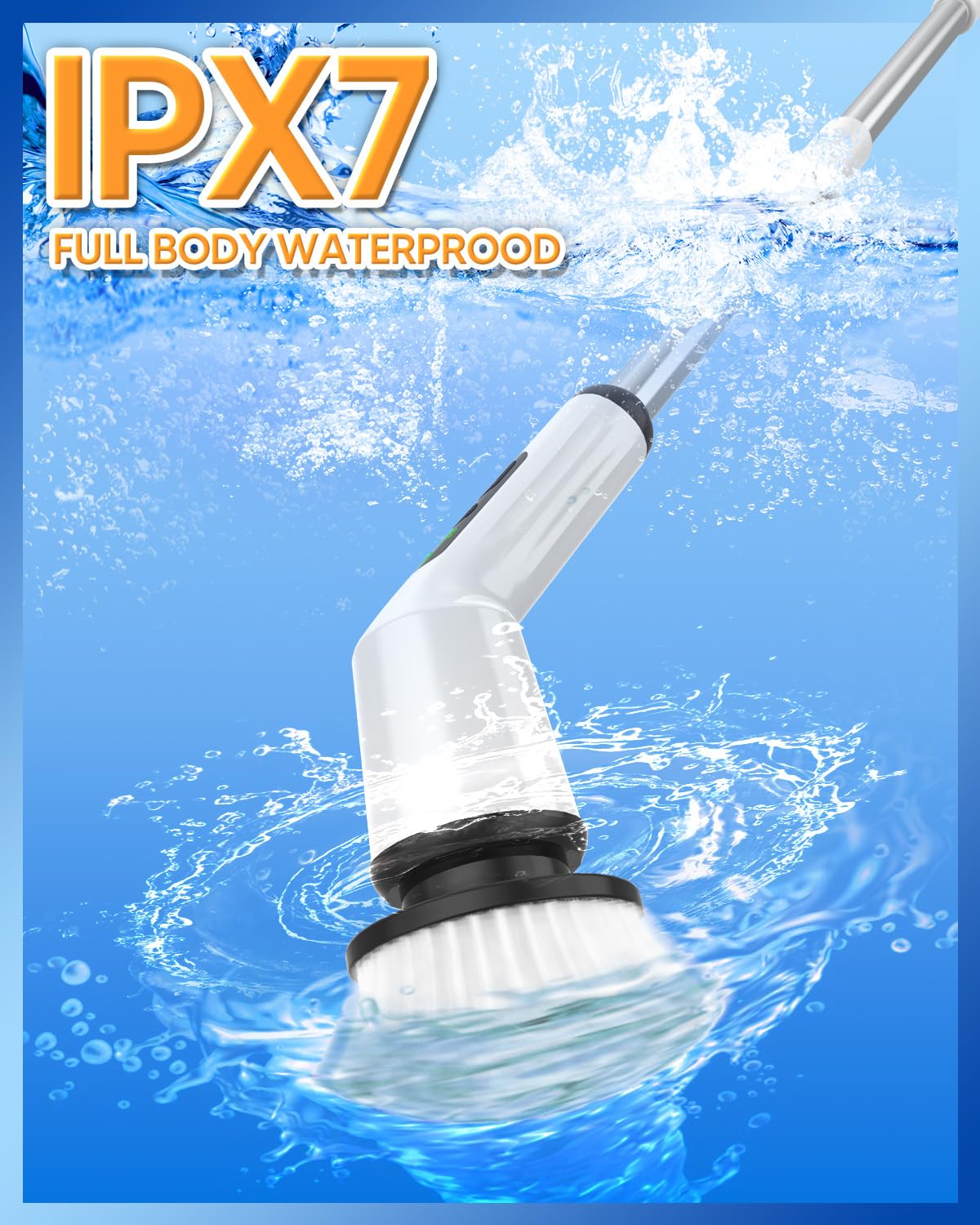 Electric Spin Scrubber, Upgraded Bathroom Cleaning Brush IPX7 Waterproof with 2 Speeds(Up to 500 RPM), 3 Replaceable Brush Heads & 53’’ Adjustable Handle Perfect for Bathroom, Tub, Tile, and Floor