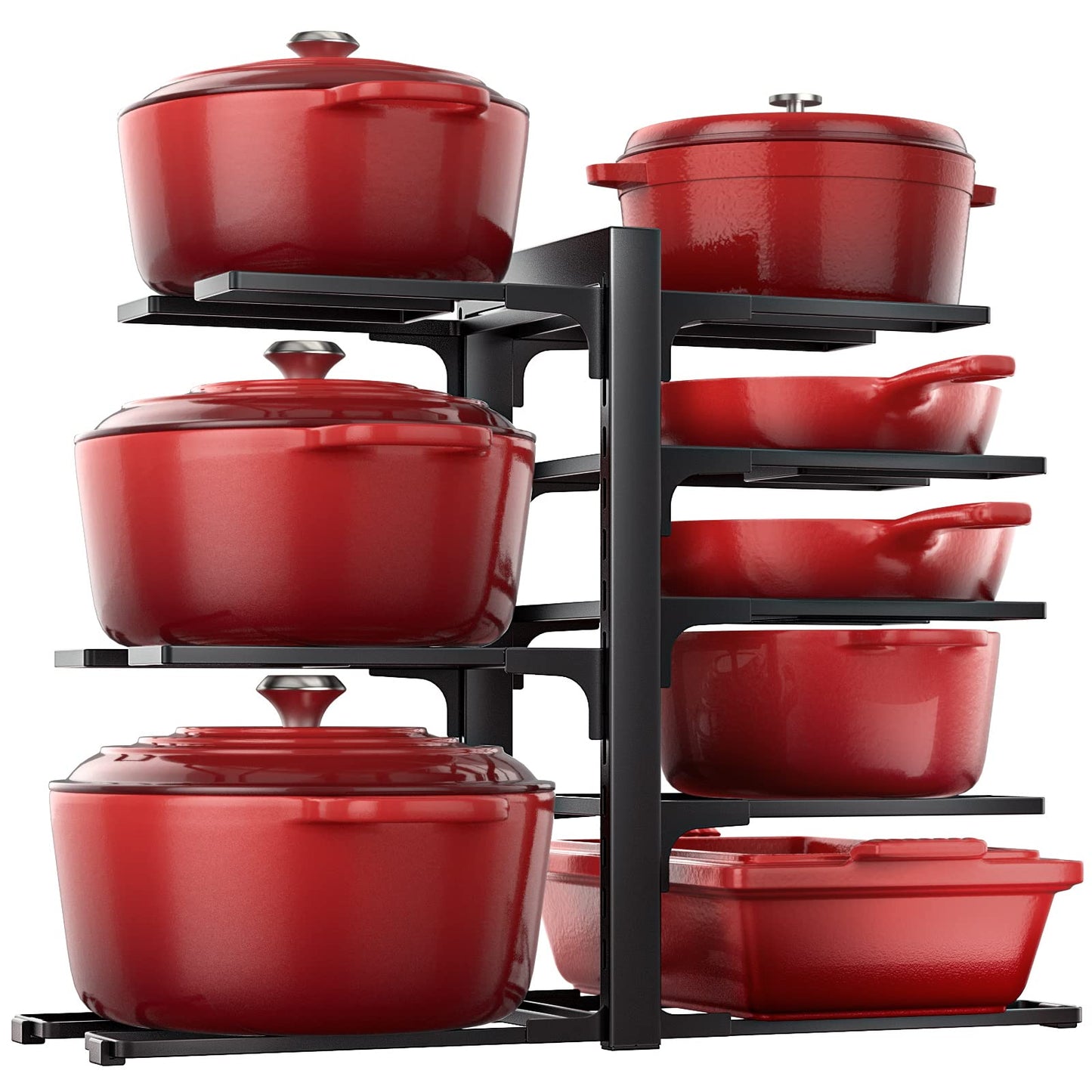 ORDORA 8 Tier Pot and Pan Organizer Rack for Cabinet With 3 DIY Methods, Adjustable Organizer for Pots, Pans and Lids