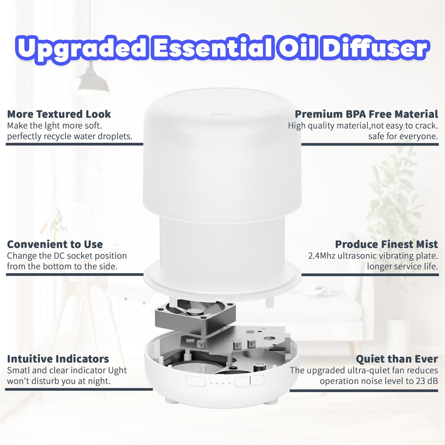 Aroma Diffusers 200ml Colorful Essential Oil Diffuser with Adjustable Mist Mode,Auto Off Aroma Diffuser for Bedroom/Office/Trip