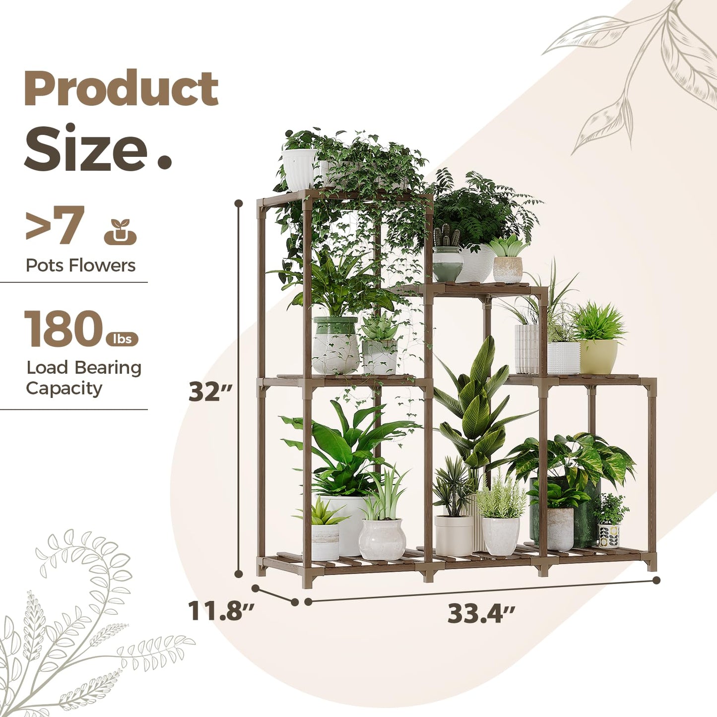 Bamworld Plant Stand with Wheels for Indoor Plants Wood Outdoor Tiered Shelf 3 Tire 7 Potted Ladder Plant Holder Table Pot Stand for Window Garden Balcony Patio Living Room (natureDL)