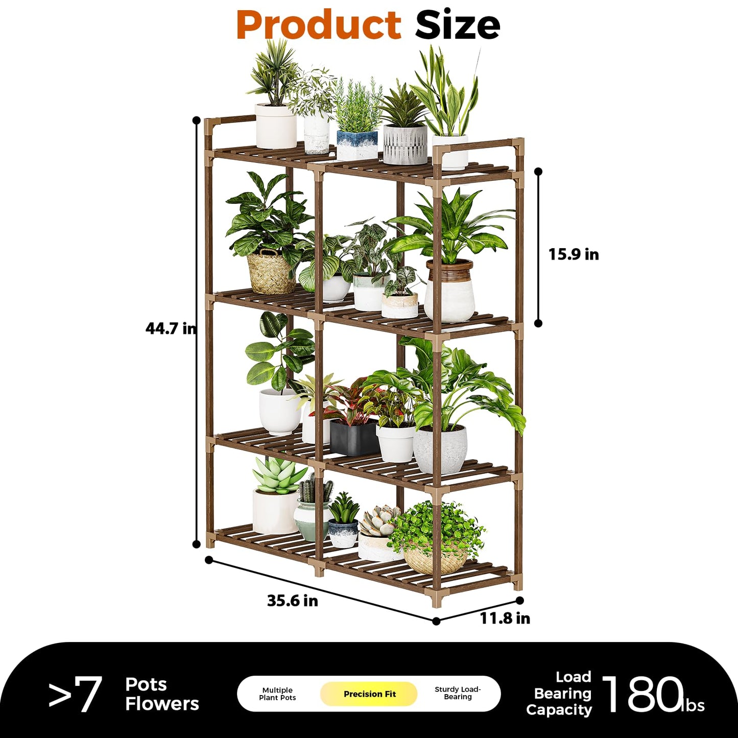 Bamworld Plant Stand with Wheels for Indoor Plants Wood Outdoor Tiered Shelf 3 Tire 7 Potted Ladder Plant Holder Table Pot Stand for Window Garden Balcony Patio Living Room (natureDL)