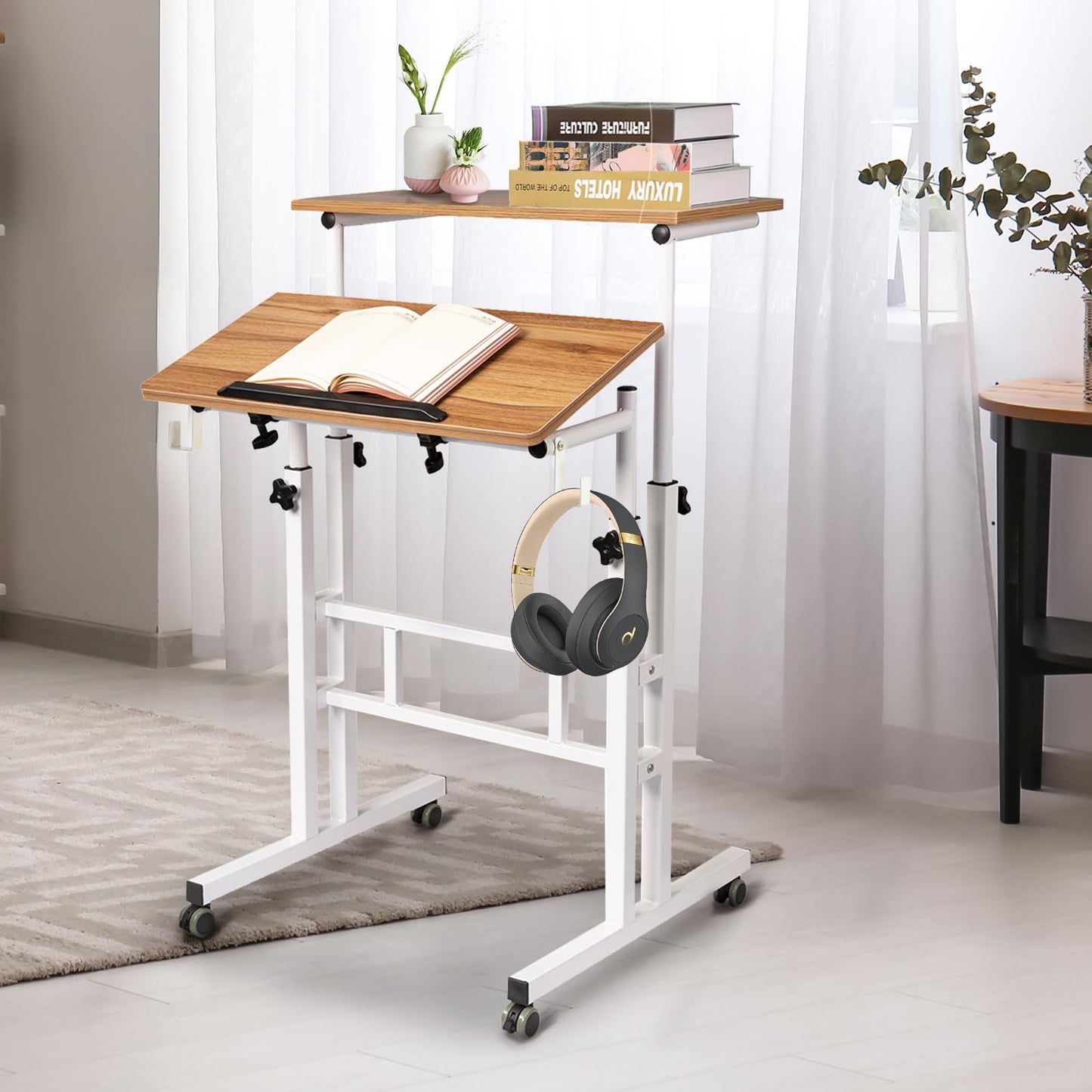 SIDUCAL Mobile Standing Desk, Portable Stand Up Desk, Small Adjustable Standing Desk Converter with Wheels Home Office Workstation, Rolling Desk Laptop Cart for Standing or Sitting, Black