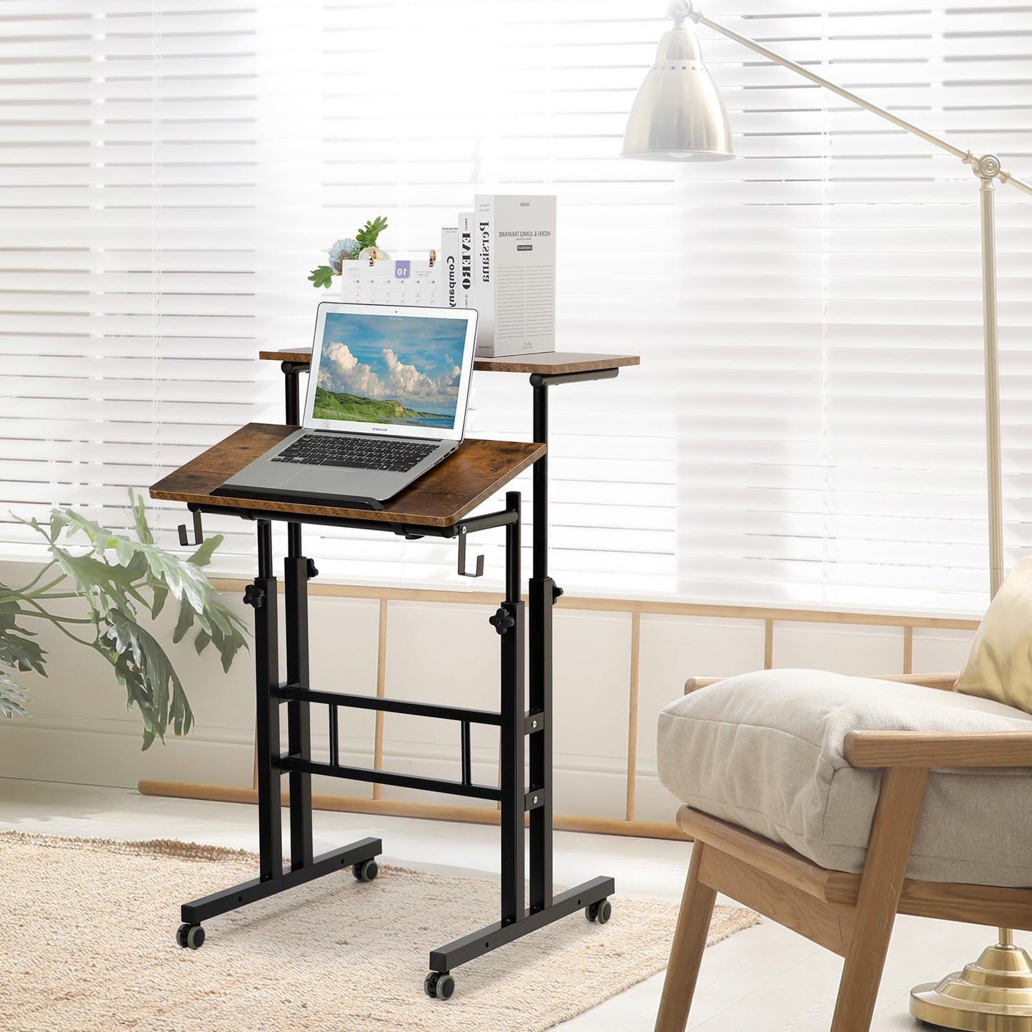 SIDUCAL Mobile Standing Desk, Portable Stand Up Desk, Small Adjustable Standing Desk Converter with Wheels Home Office Workstation, Rolling Desk Laptop Cart for Standing or Sitting, Black