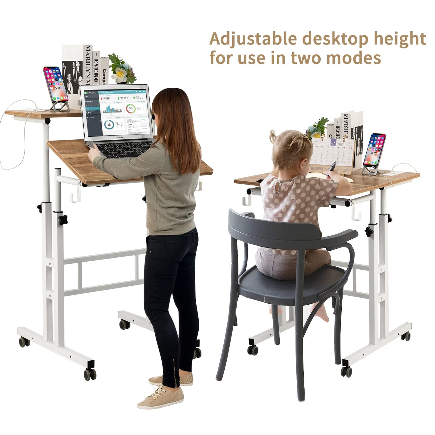 SIDUCAL Mobile Standing Desk, Portable Stand Up Desk, Small Adjustable Standing Desk Converter with Wheels Home Office Workstation, Rolling Desk Laptop Cart for Standing or Sitting, Black