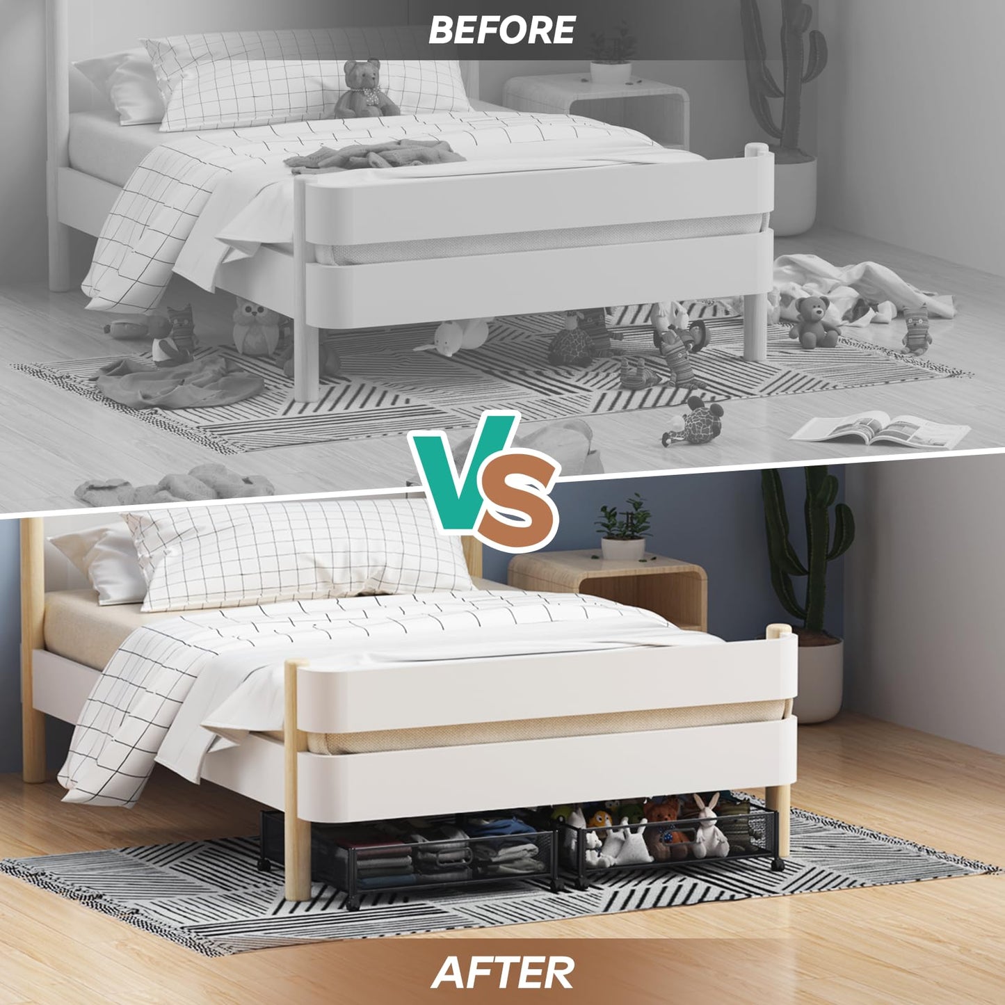 Under Bed Storage, Under the Bed Storage Containers with Wheels, Under Bed Shoe Storage Organizer Drawer, Tool-free Assembly Metal Underbed Storage Containers for Bedroom Clothes Shoes Blankets -2Pack